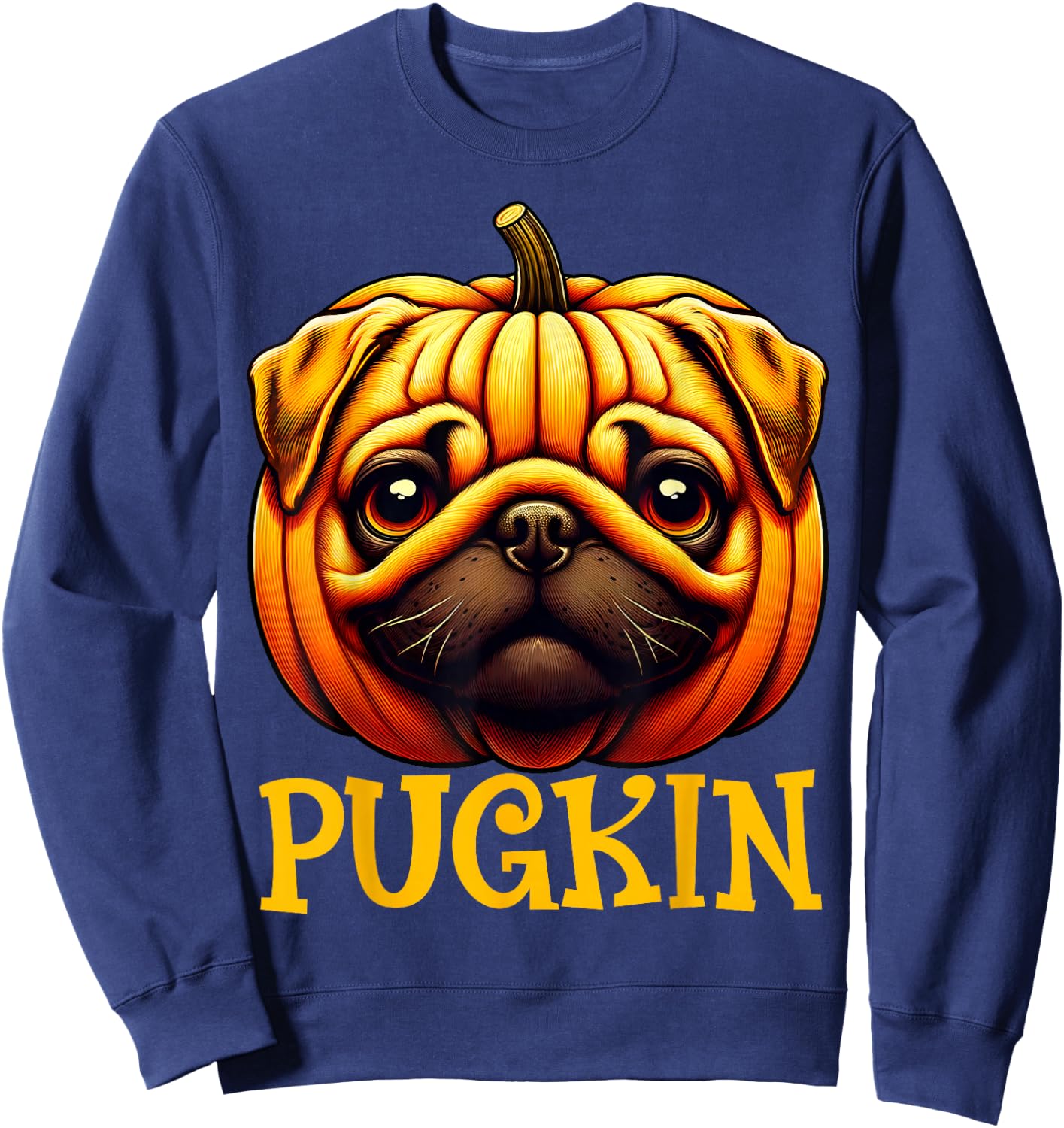 Funny Pugkin Pug Pumpkin Halloween Thanksgiving Men Women Sweatshirt - Sweatshirt | Navy