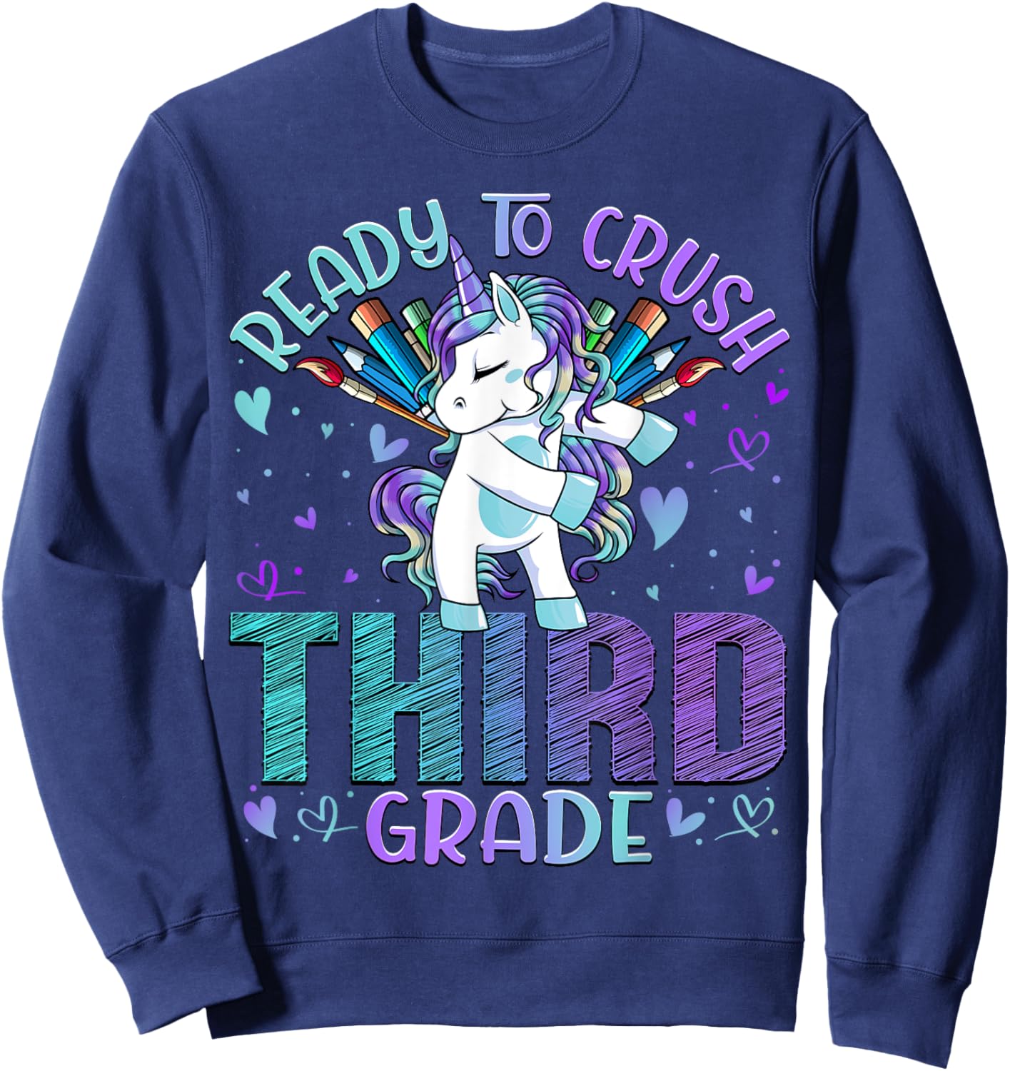 Ready to Crush Third 3rd Grade Back To School Unicorn Kids Sweatshirt - Sweatshirt | Navy