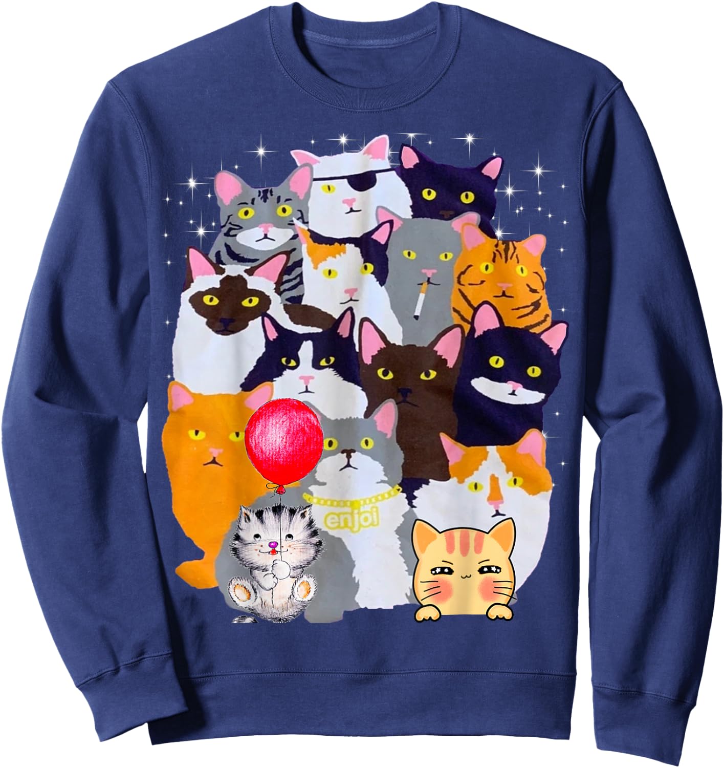Vintage Y2K Enjoi Cat Gang Cool Cat Mom Cat Dad Kitten Lover Sweatshirt - Sweatshirt | Navy