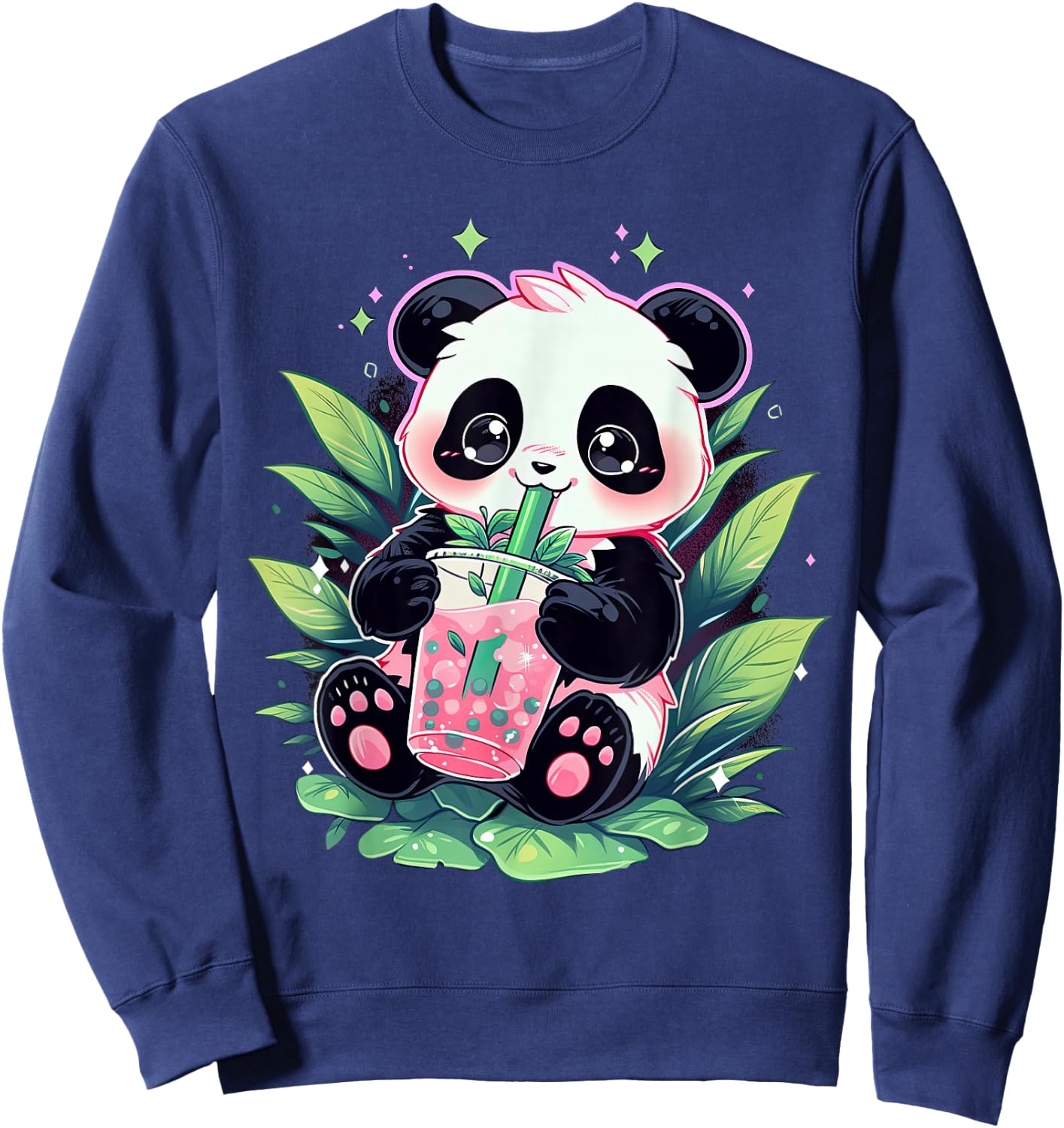 Cute Panda Drinking Bubble Tea Milk Anime Kawaii Sweatshirt - Sweatshirt | Navy
