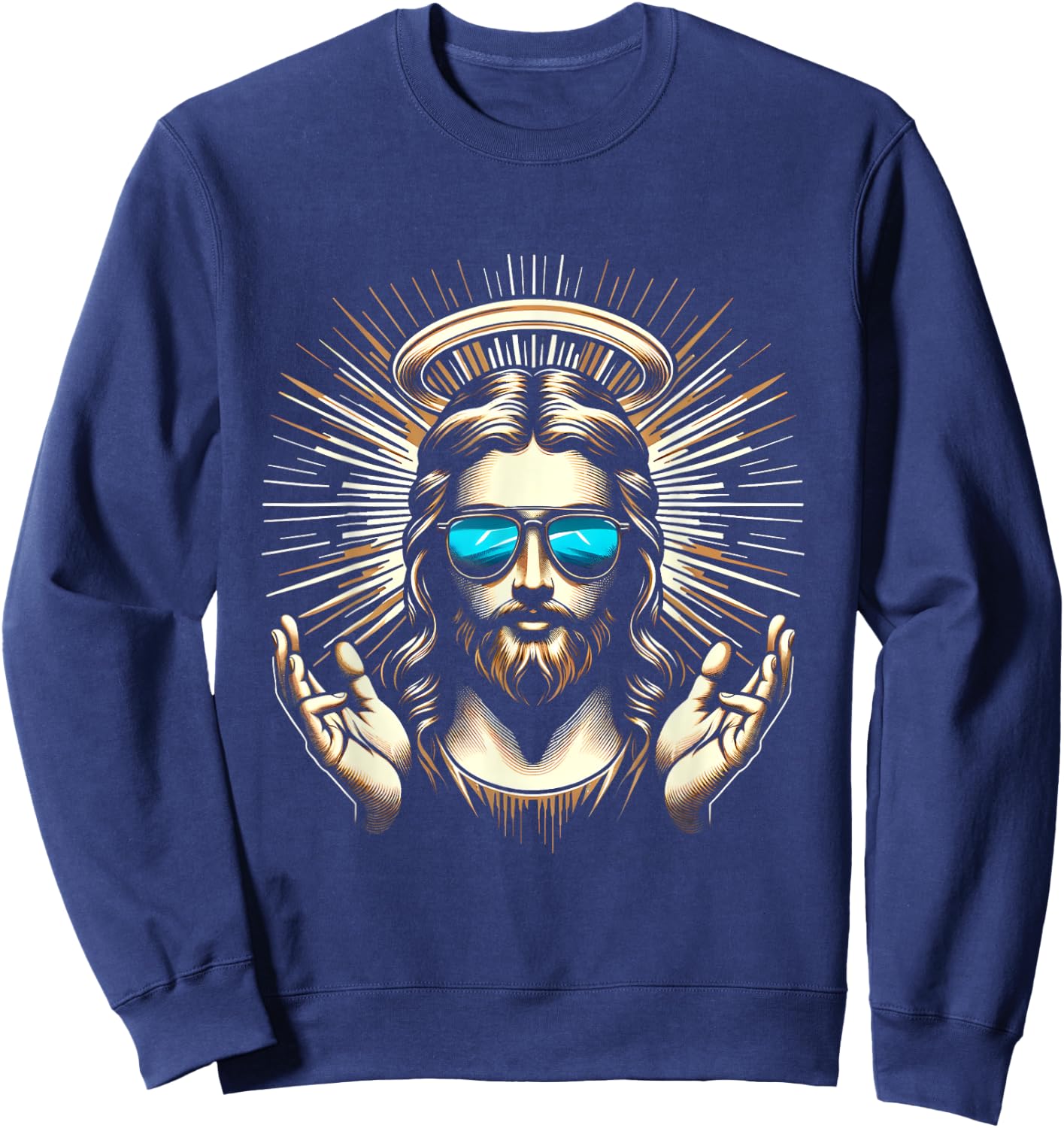 Love Jesus Summer Jesus Wearing Sunglasses Christian Church Men Women Kids Sweatshirt - Sweatshirt | Navy