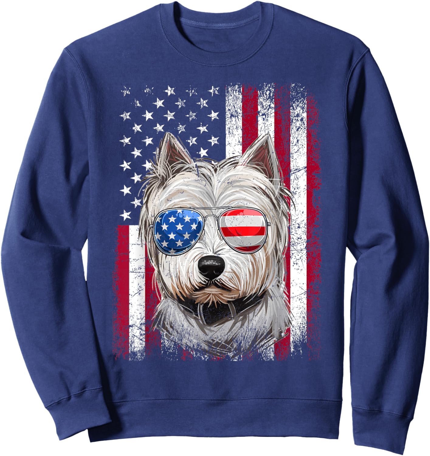 American Flag Patriotic Westie Dog Lover 4th Of July Sweatshirt - Sweatshirt | Navy