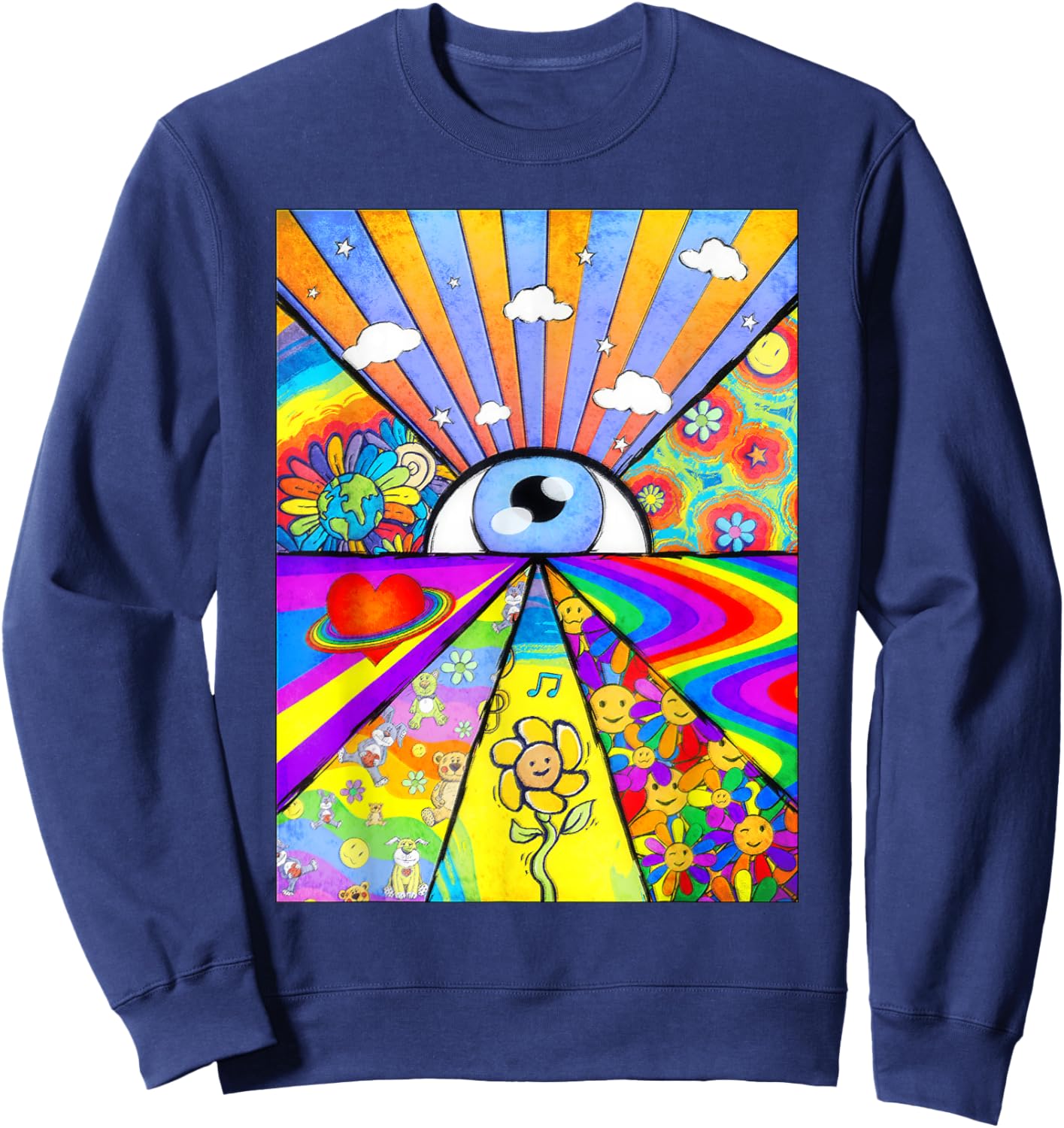 Kidcore Aesthetic Eyes Flower Rainbows Retro 80s 90s Sweatshirt - Sweatshirt | Navy