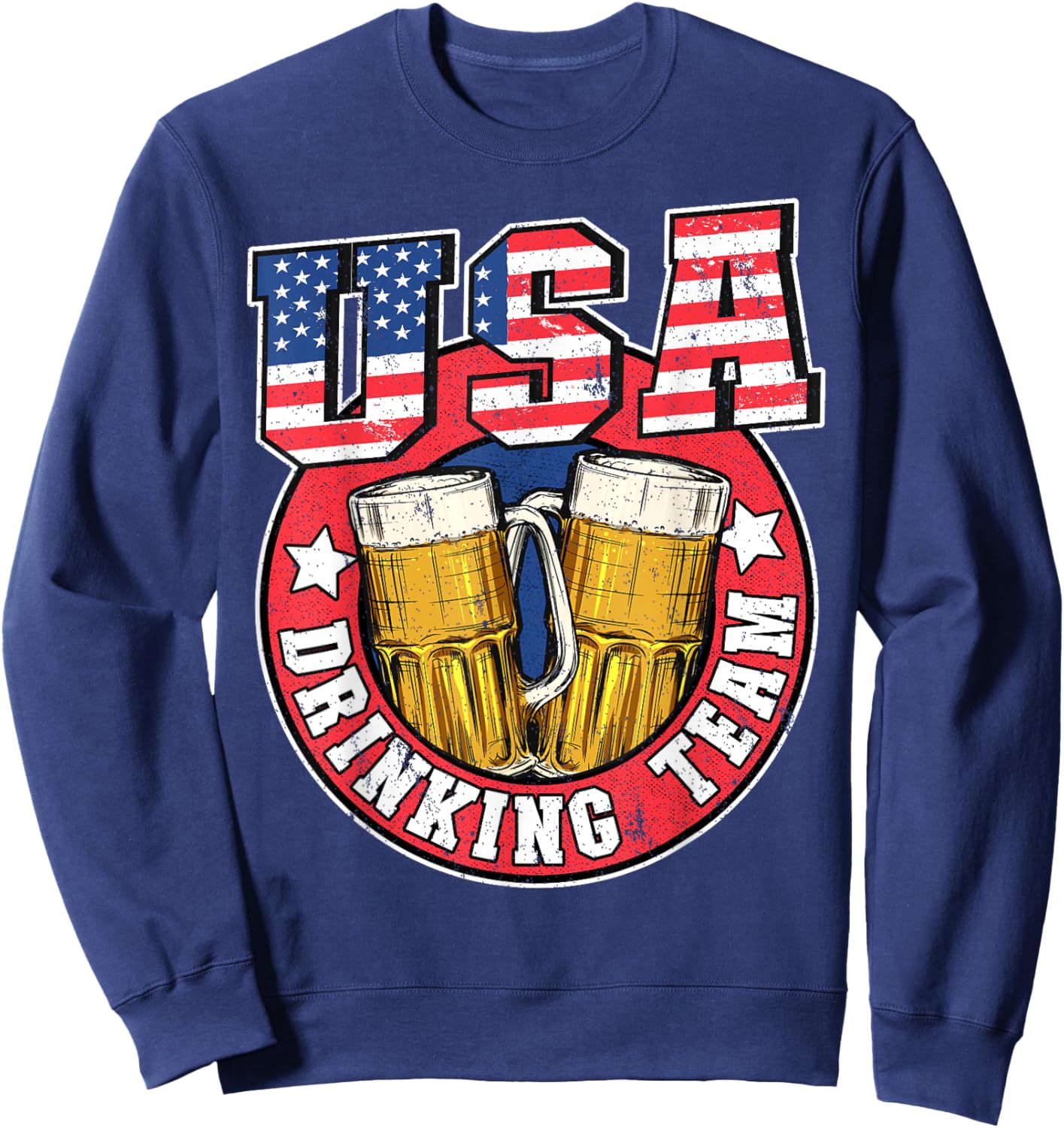 USA Drinking Team US American Flag 4th Of July Beer Drinking Sweatshirt - Sweatshirt | Navy