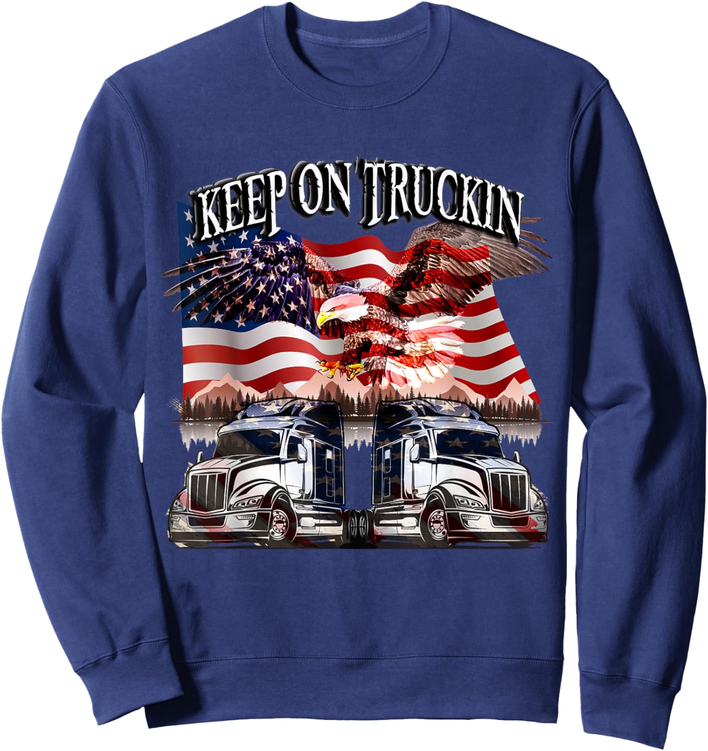 Keep on Truckin. Eagle USA Flag Design Sweatshirt - Sweatshirt | Navy