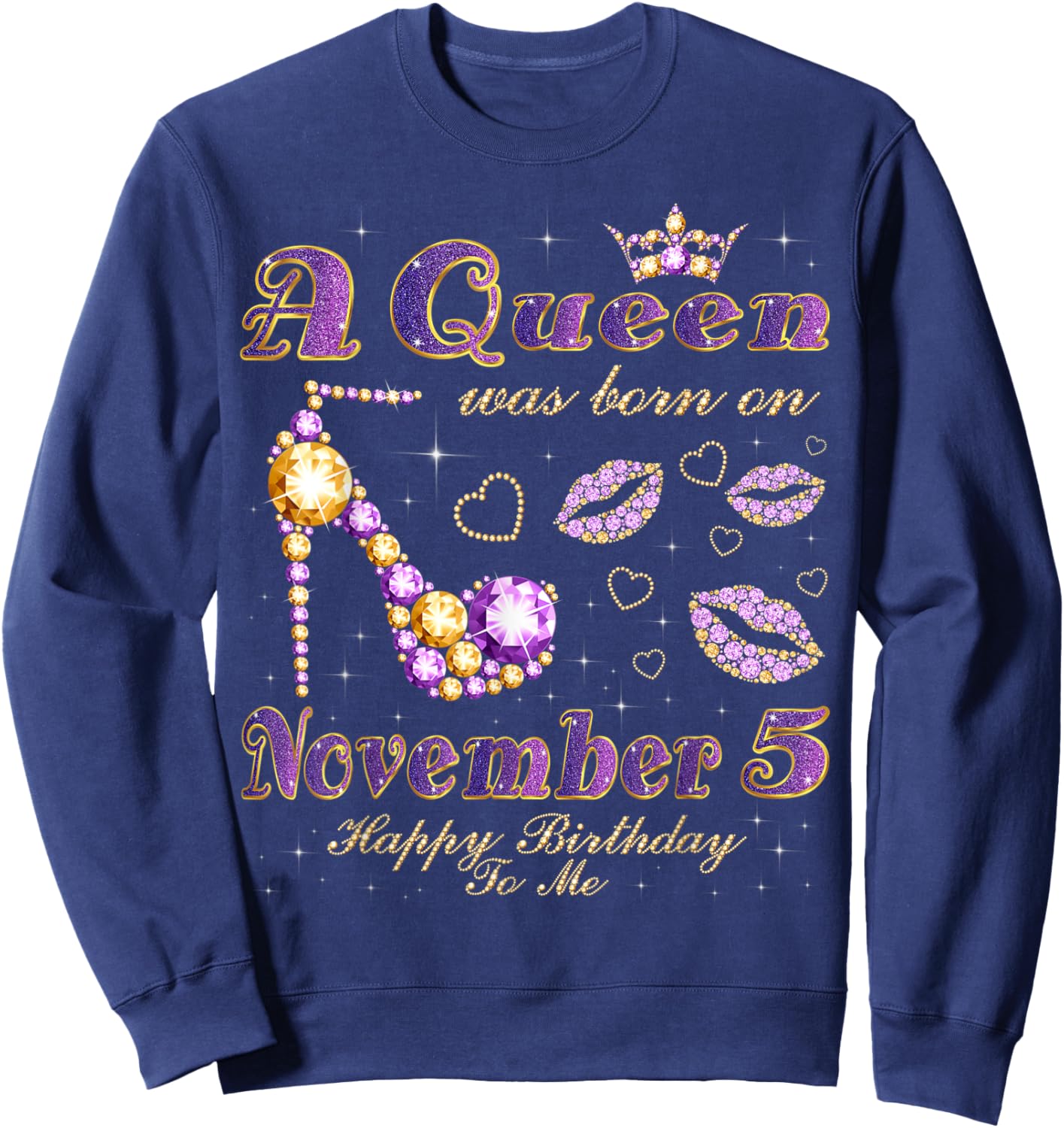 A Queen Was Born on November 5, 5th November Birthday Sweatshirt - Sweatshirt | Navy