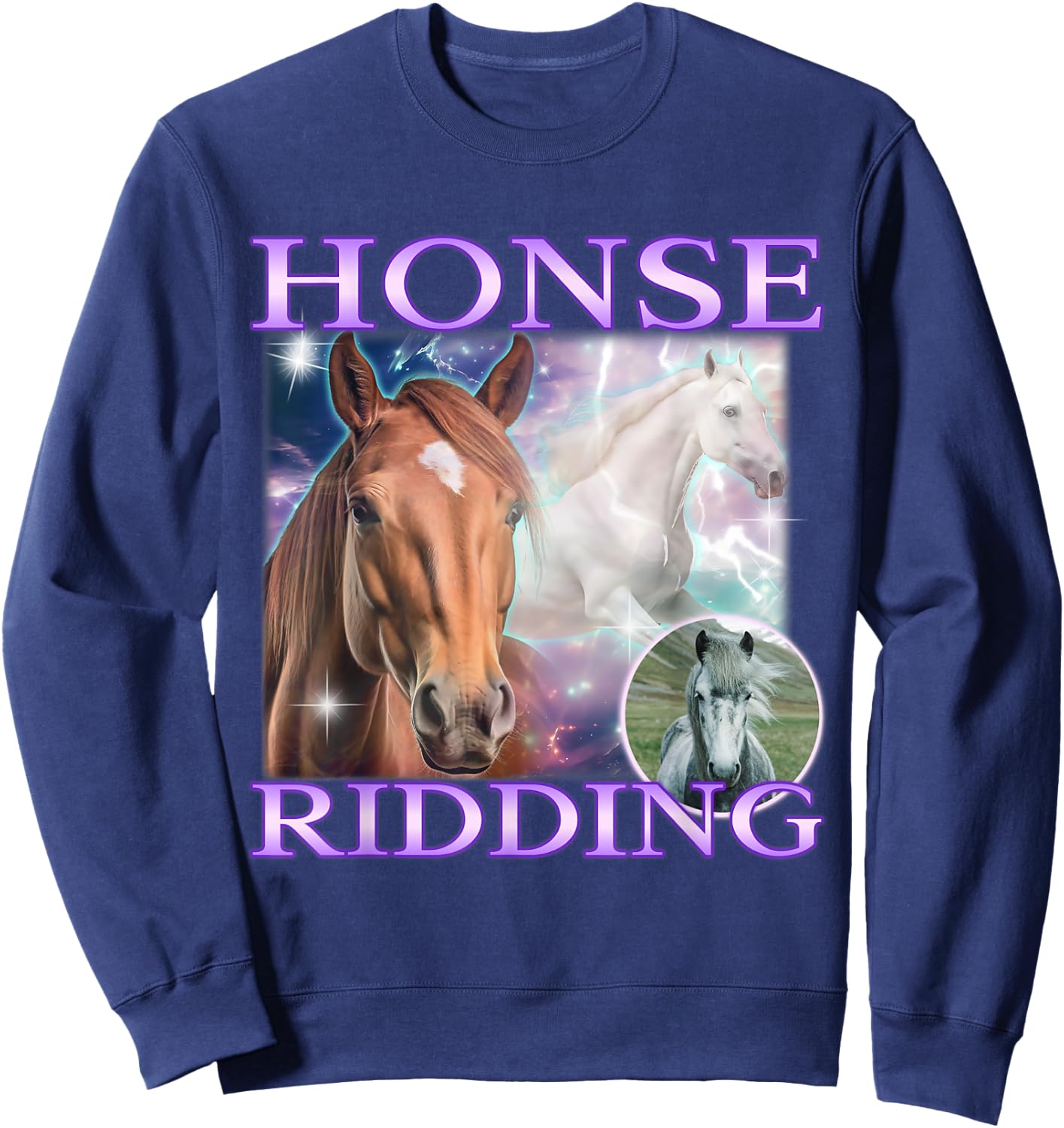 Horse Meme Funny Cringe Sarcastic Joke Hilarious Gen Z Y2K Sweatshirt - Sweatshirt | Navy
