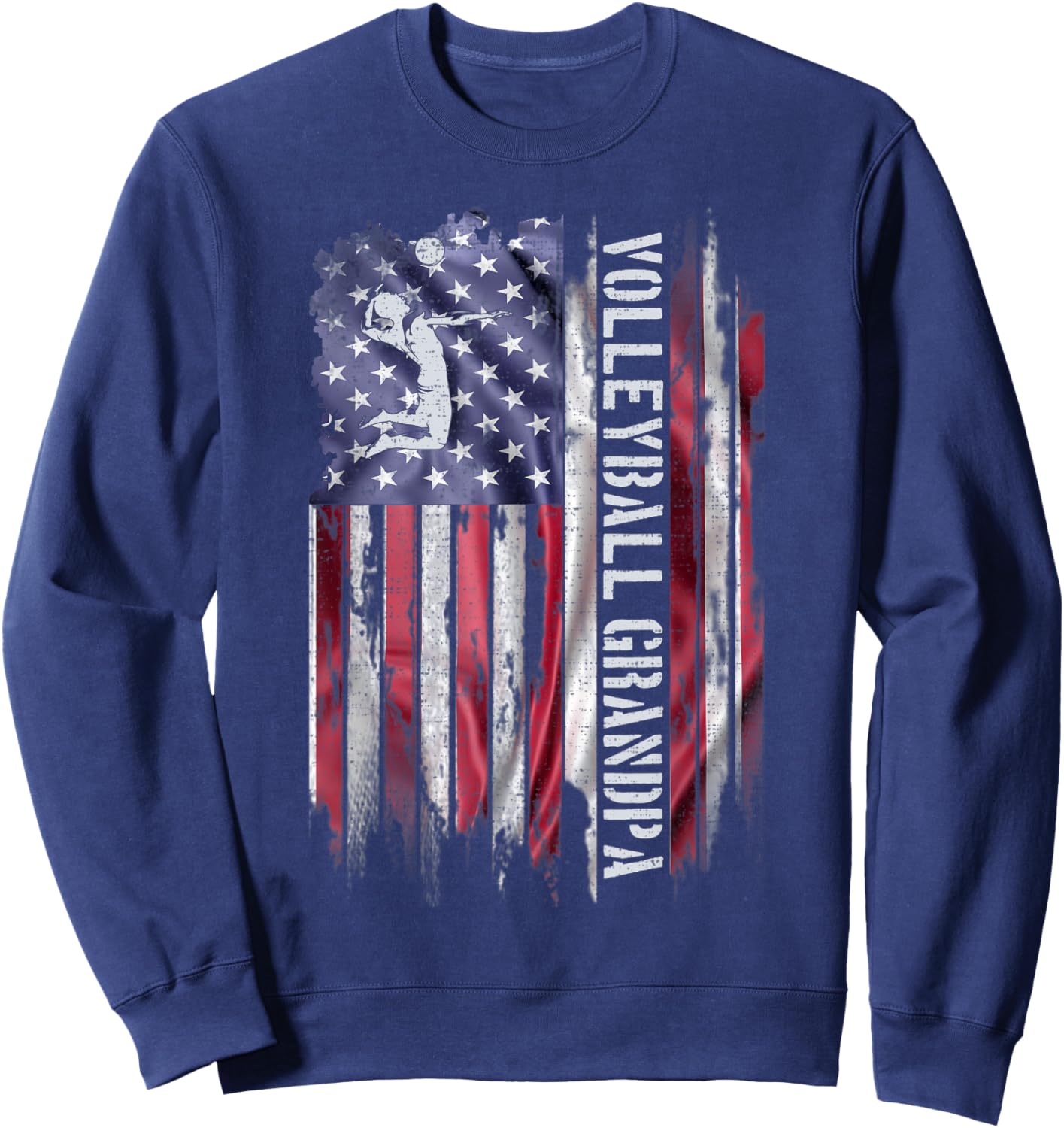 Vintage US American Flag Proud Volleyball Grandpa Silhouette Kids Men Sweatshirt - Sweatshirt | Navy