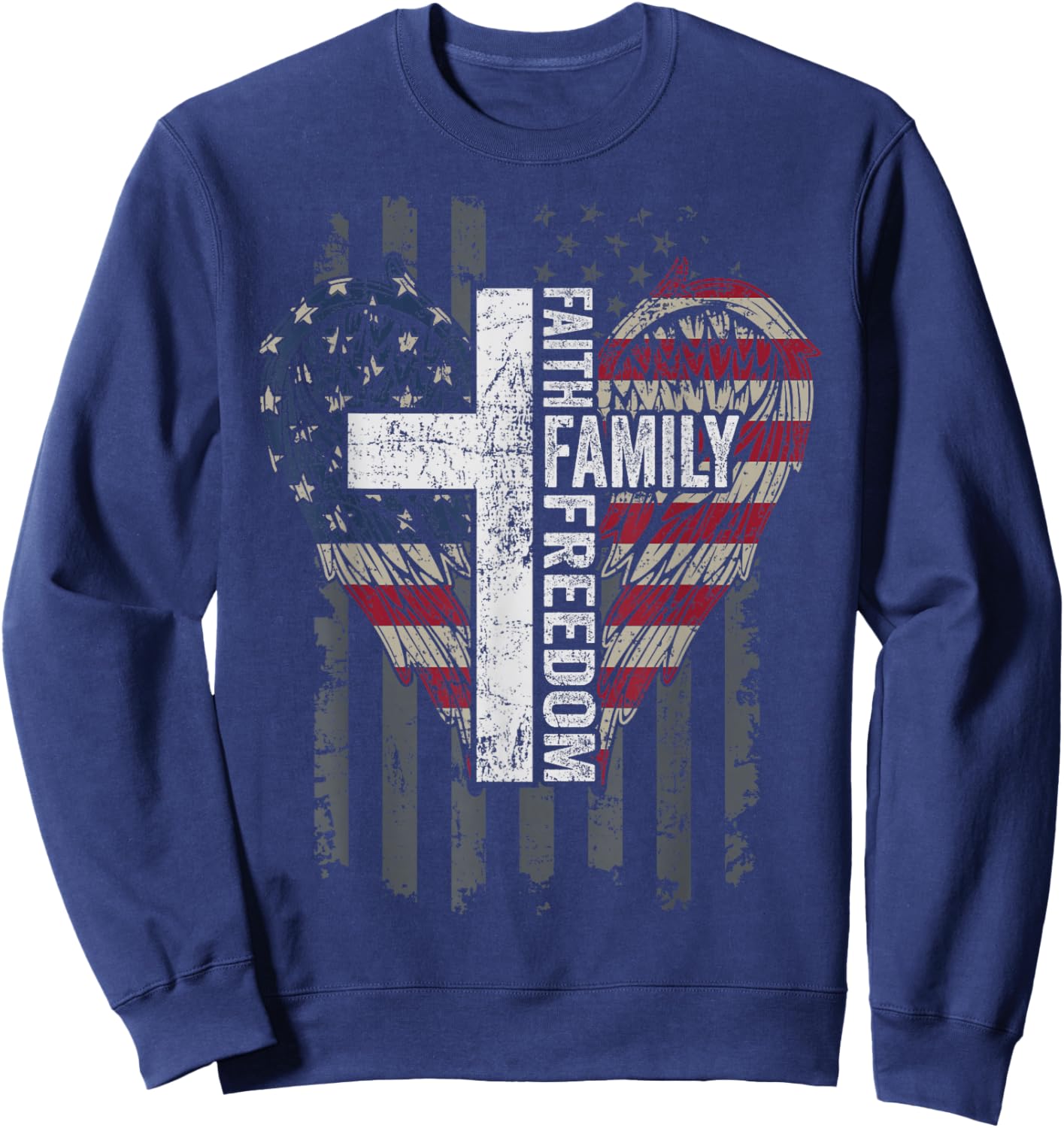 Faith Family Freedom - Christian Worship Jesus God USA Flag Sweatshirt - Sweatshirt | Navy