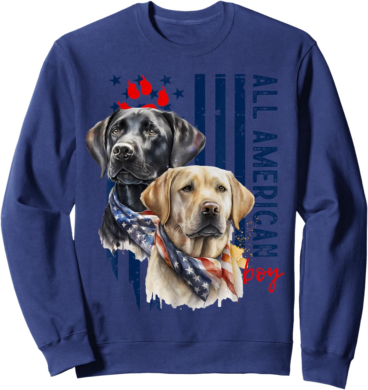 Patriotic USA Flag Labradors All American Boy US Lab Owner Sweatshirt - Sweatshirt | Navy
