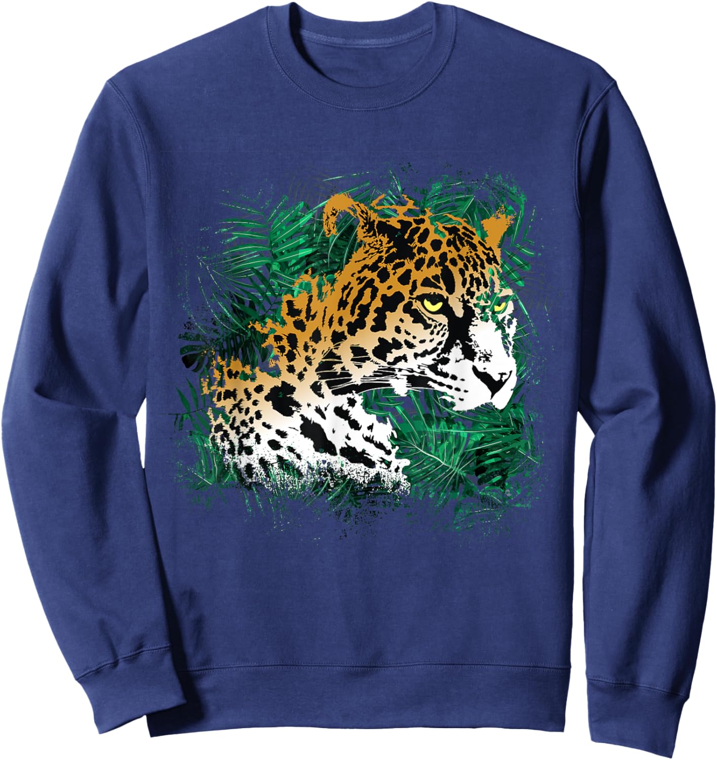 Leopard Rainforest Plant Nature Vegetation Animal Cat Women Girls Kids Sweatshirt - Sweatshirt | Navy