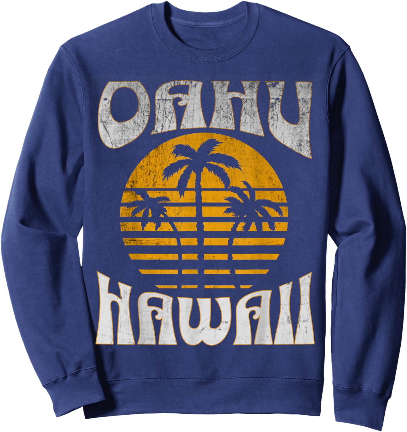 Oahu Hawaii Beach Summer Vacation Vintage Sweatshirt - Sweatshirt | Navy
