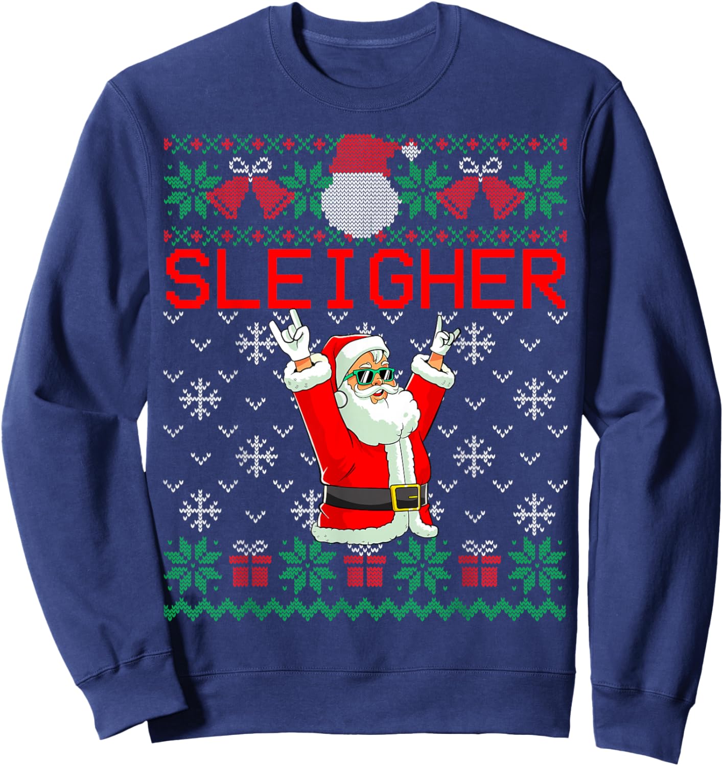 Sleigher Heavy Metal Music Hail Santa Ugly Christmas Sweater Sweatshirt - Sweatshirt | Navy