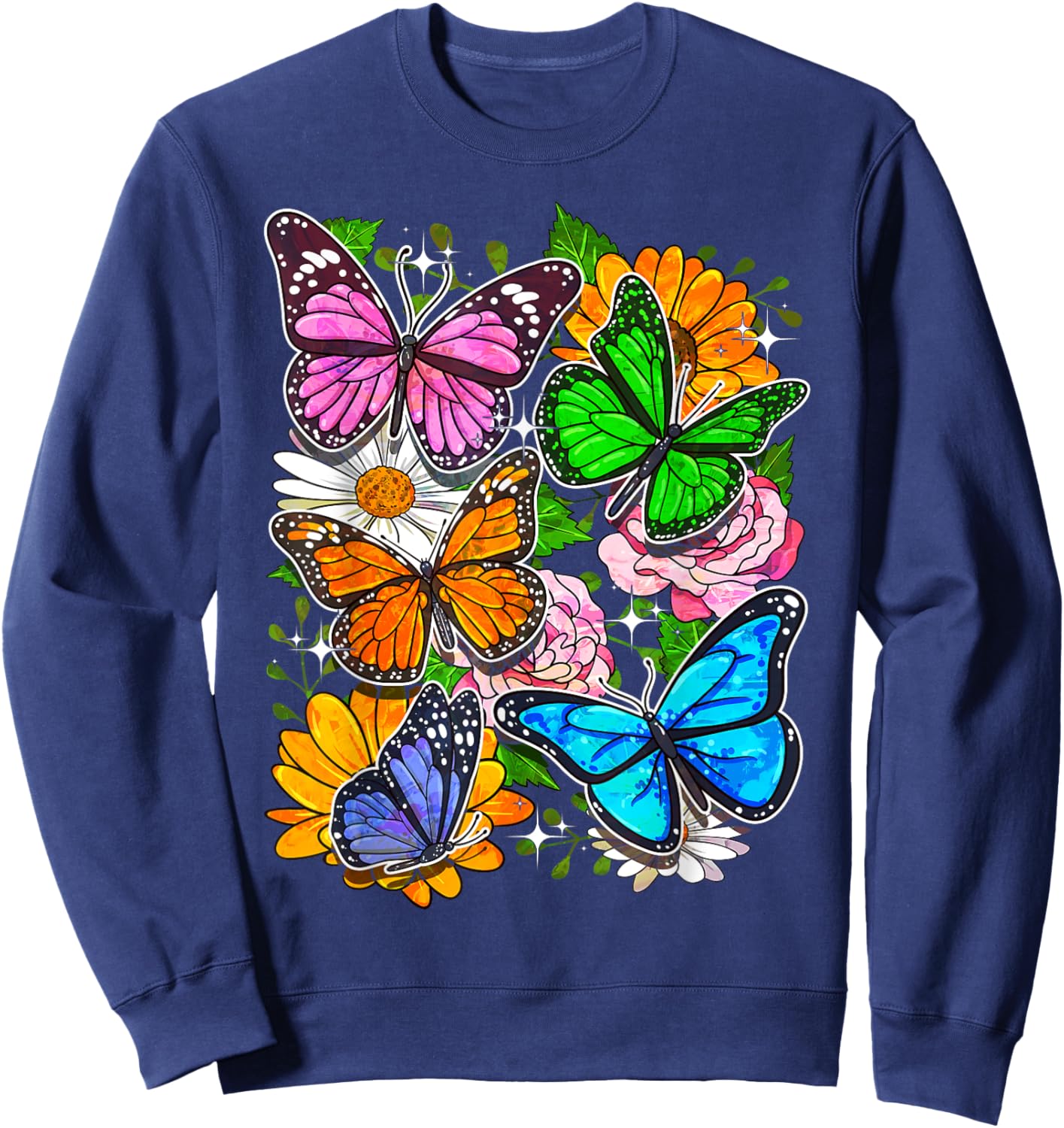 Floral Butterfly Art Design Beautiful Butterflies Sweatshirt - Sweatshirt | Navy