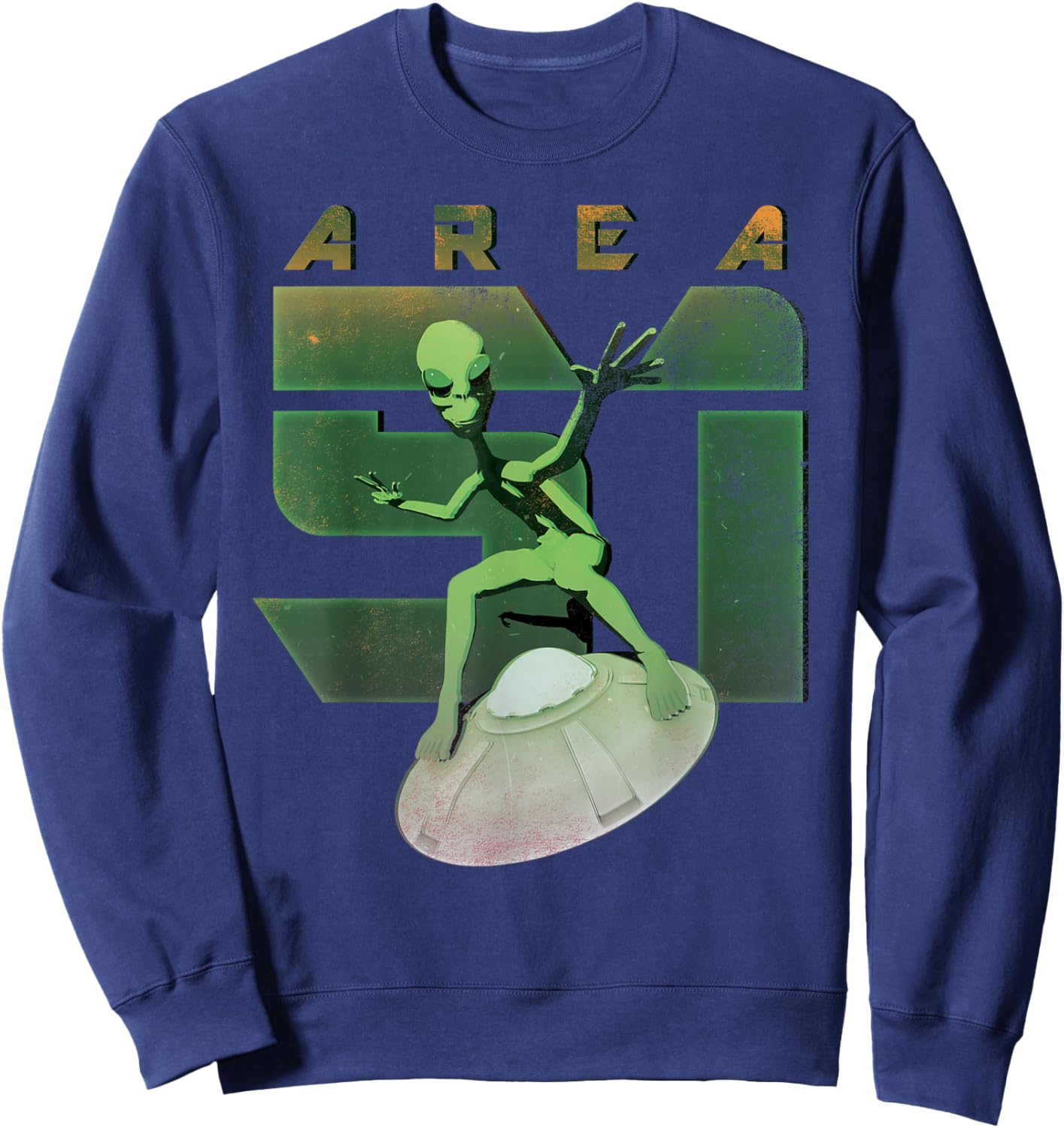 Alien Area 51 Shirt UFO Green Man Flying Saucer Space Sweatshirt - Sweatshirt | Navy