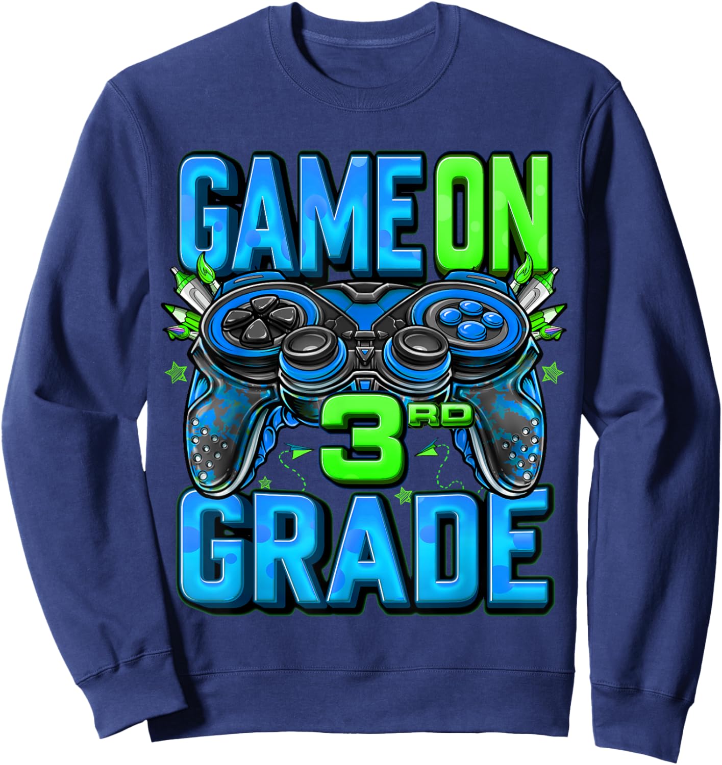Game On 3rd Grade Back To School 3rd Grade Level Unlocked Sweatshirt - Sweatshirt | Navy
