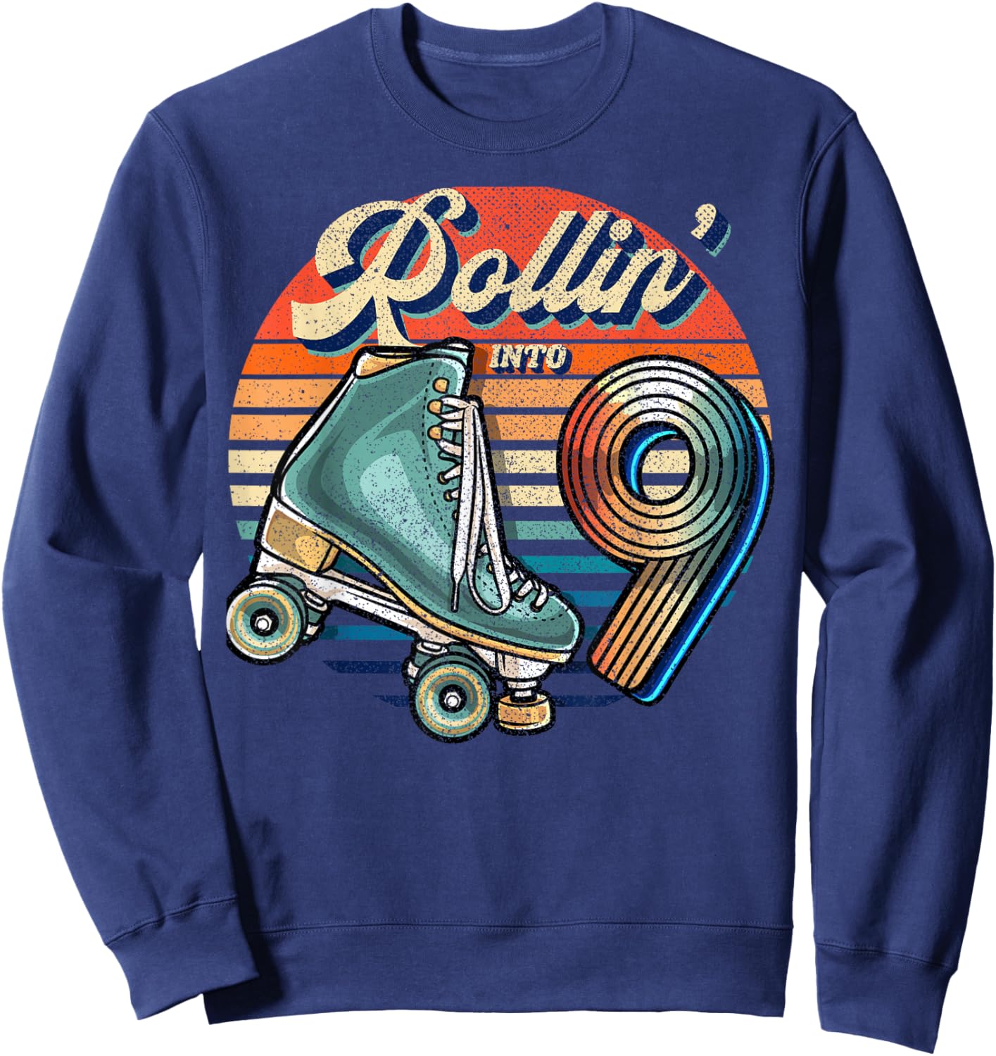 Rollin' into 9 Roller Skating Rink 9th Birthday Party Girls Sweatshirt - Sweatshirt | Navy