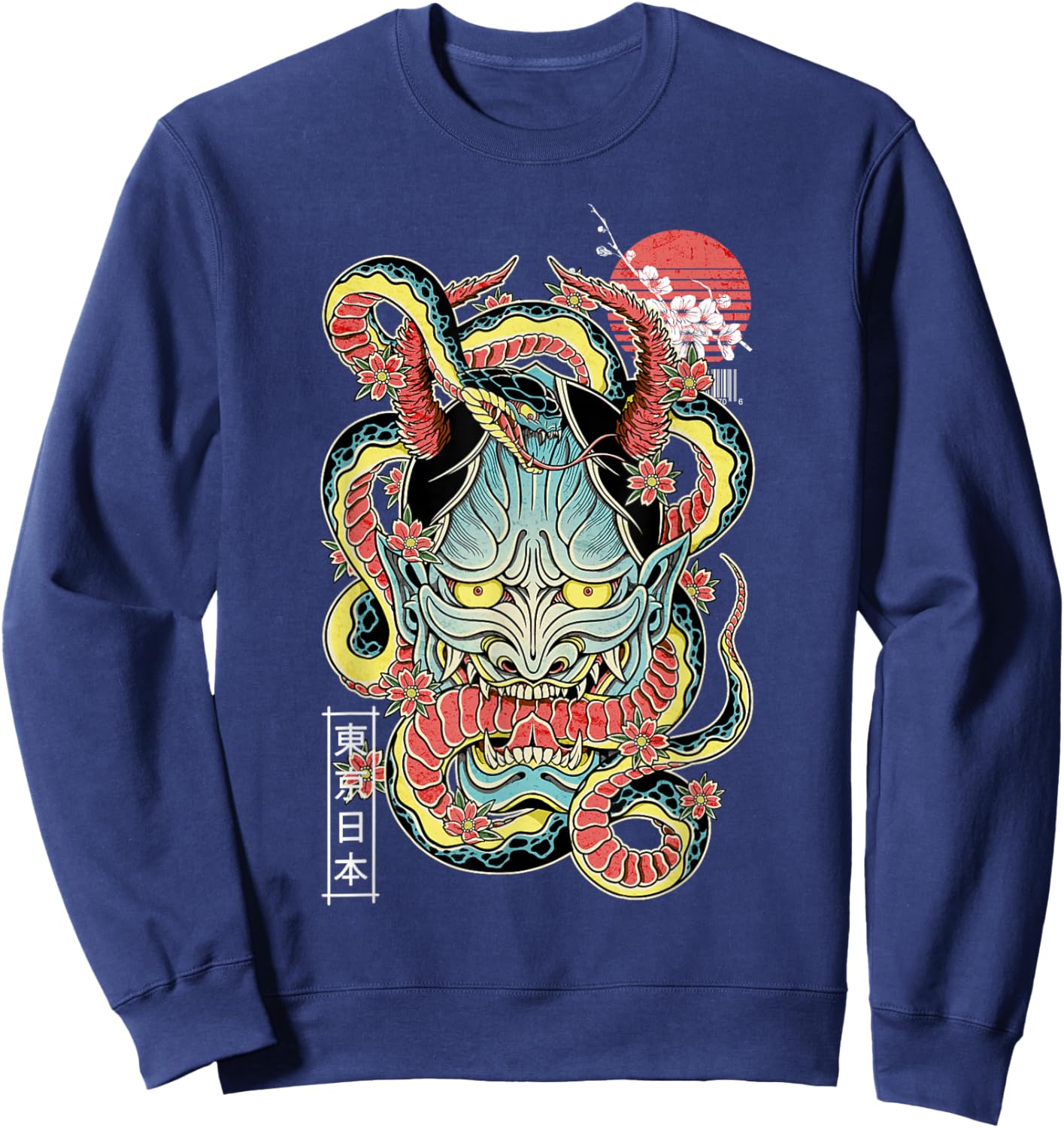 Japanese demon face mask oni otaku devil vaporwave Sweatshirt - Sweatshirt | Navy