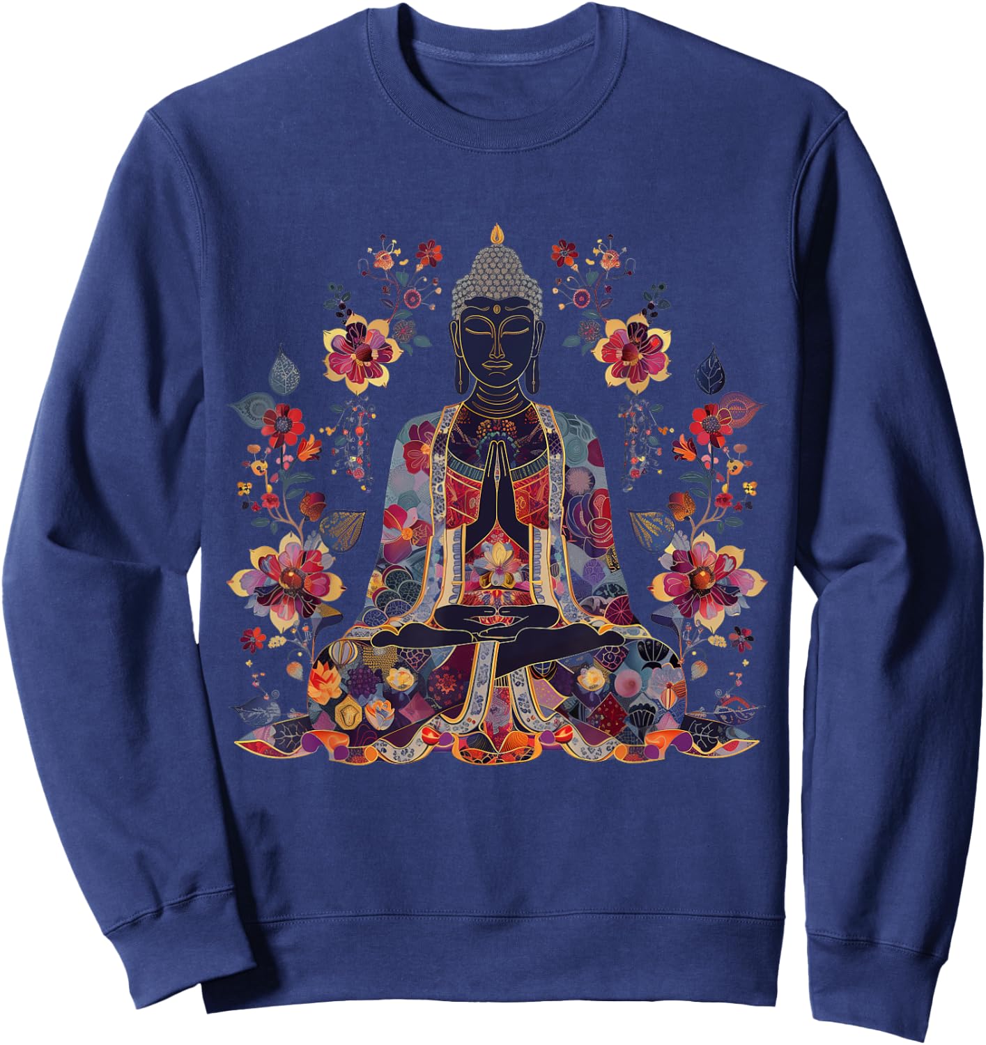 Buddha Floral Vintage Flower Yoga Buddhism Yogi Buddhist Sweatshirt - Sweatshirt | Navy