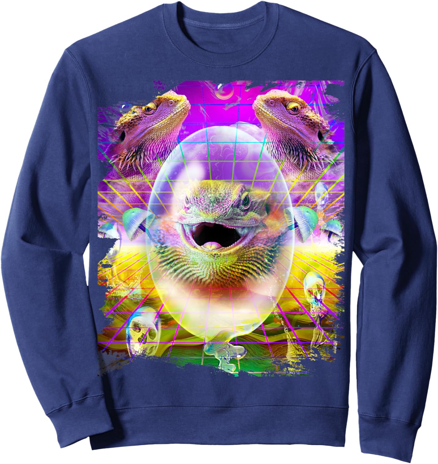 Bearded Dragon Lizard Lizards Rave Trippy Psychedelic Funny Sweatshirt - Sweatshirt | Navy