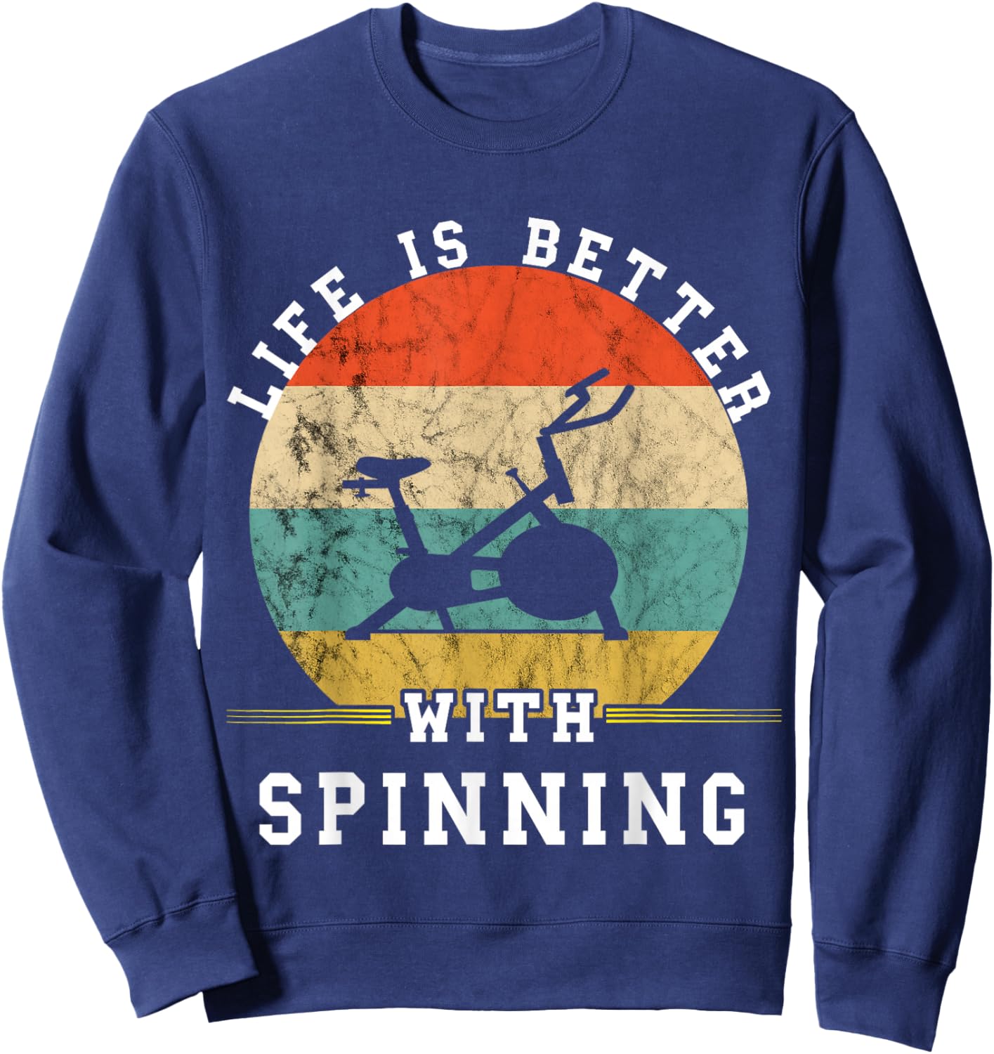 Life Is Better With Spinning Retro Vintage Sunset Spin Class Sweatshirt - Sweatshirt | Navy