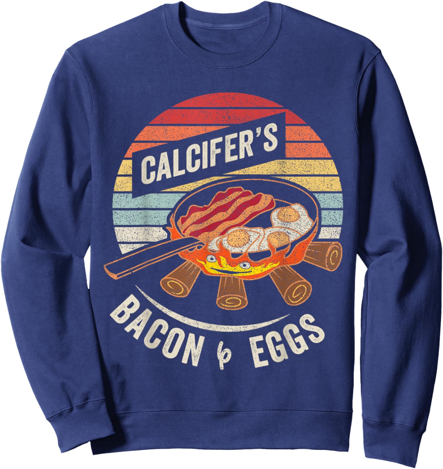 Retro Vintage Calcifer's Bacon and Egg Cook Food Lover Sweatshirt - Sweatshirt | Navy