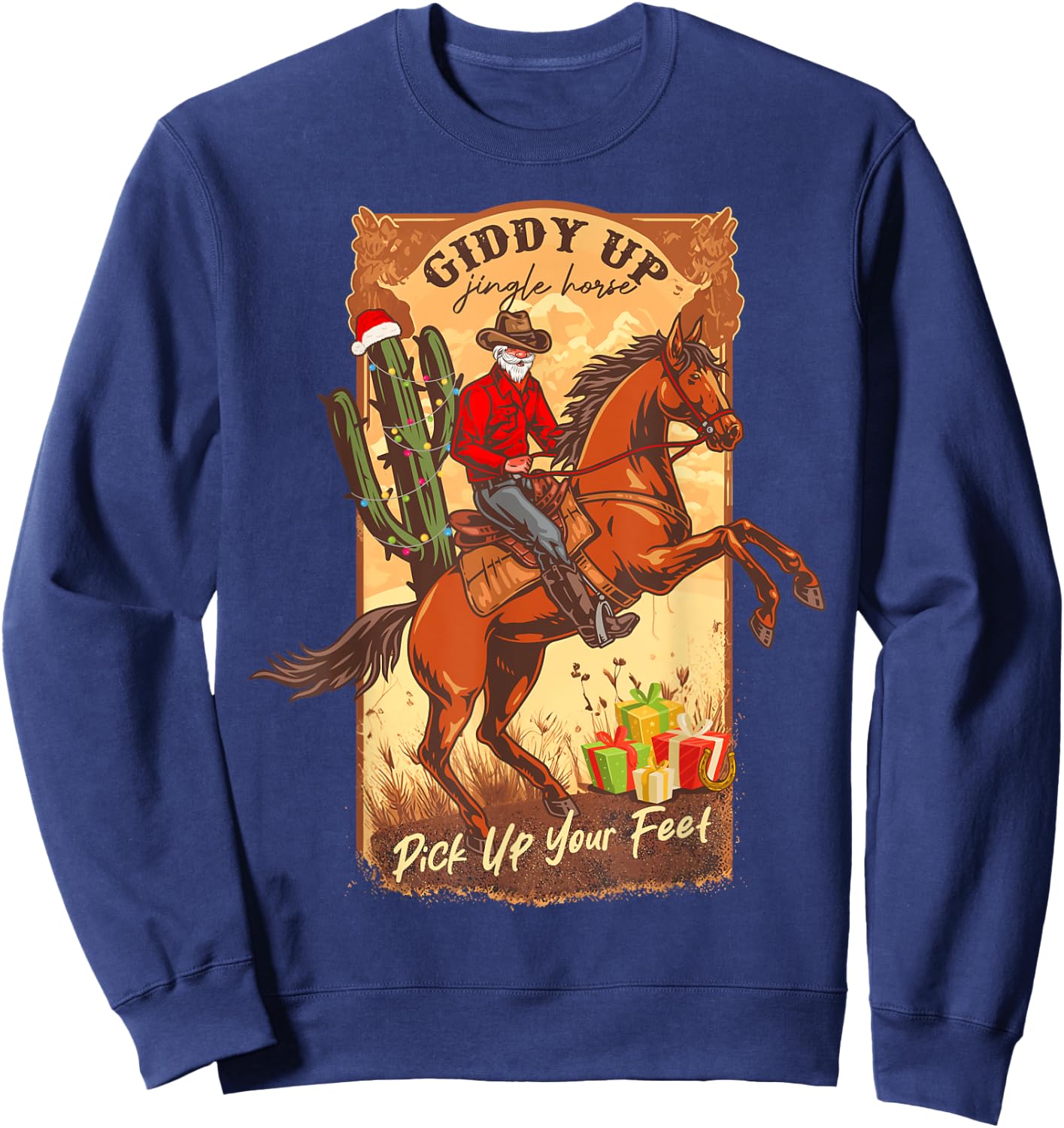 Giddy Up Jingle Horse Pick Up Your Feet Retro Western Xmas Sweatshirt - Sweatshirt | Navy