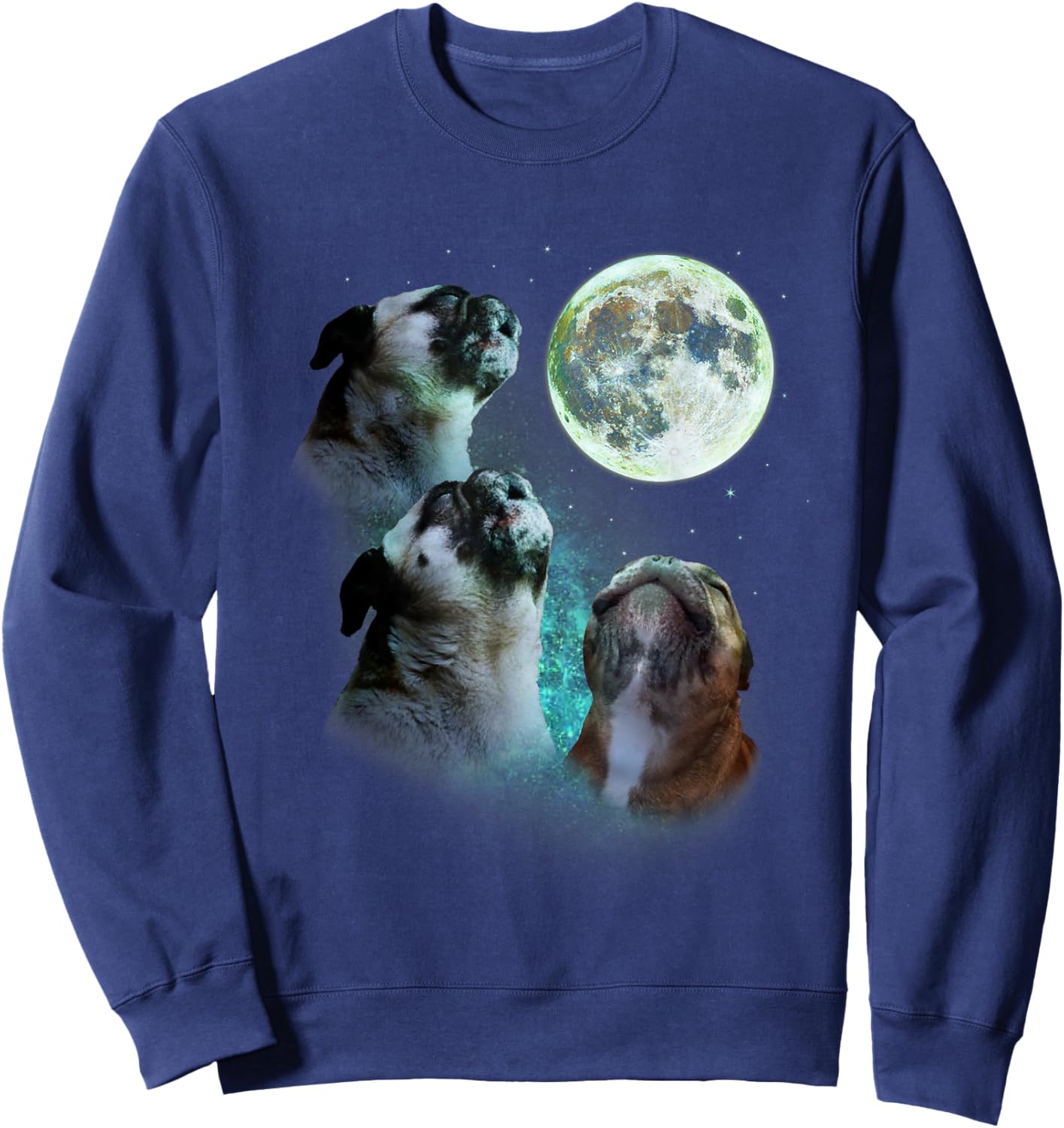 Three Pugs Howl At Moon 3 Wolfs - Funny Wolves Parody Sweatshirt - Sweatshirt | Navy