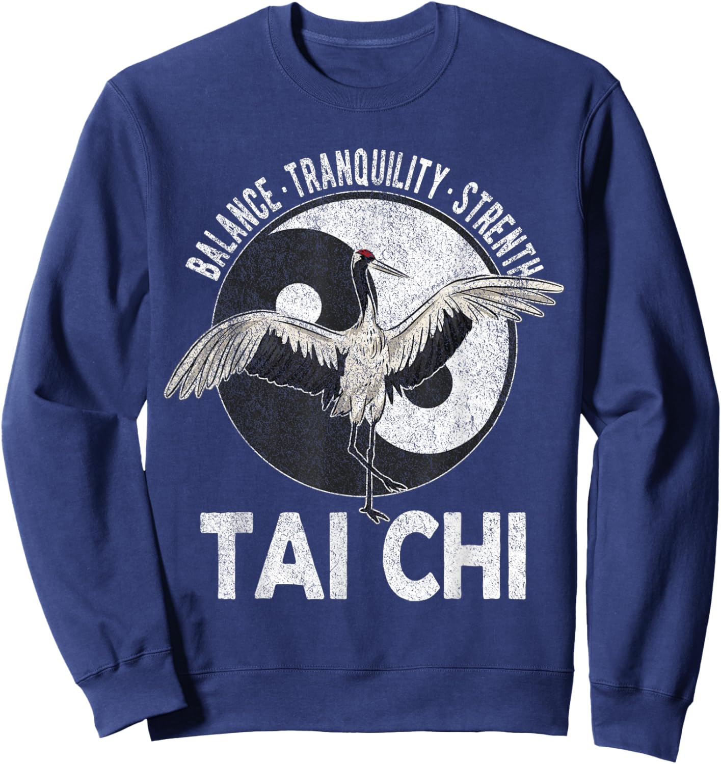 Tai Chi Yin Yang Crane Chinese Martial Arts Retro Vintage Sweatshirt - Sweatshirt | Navy