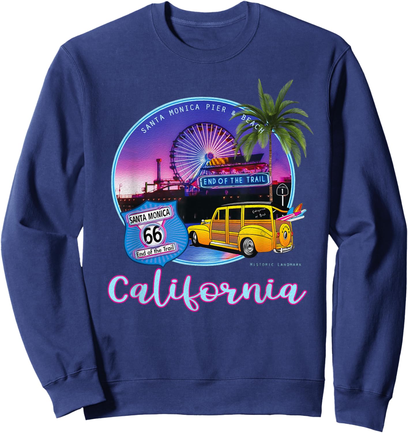 Santa Monica Pier California 66 End of The Trail Souvenir Sweatshirt - Sweatshirt | Navy