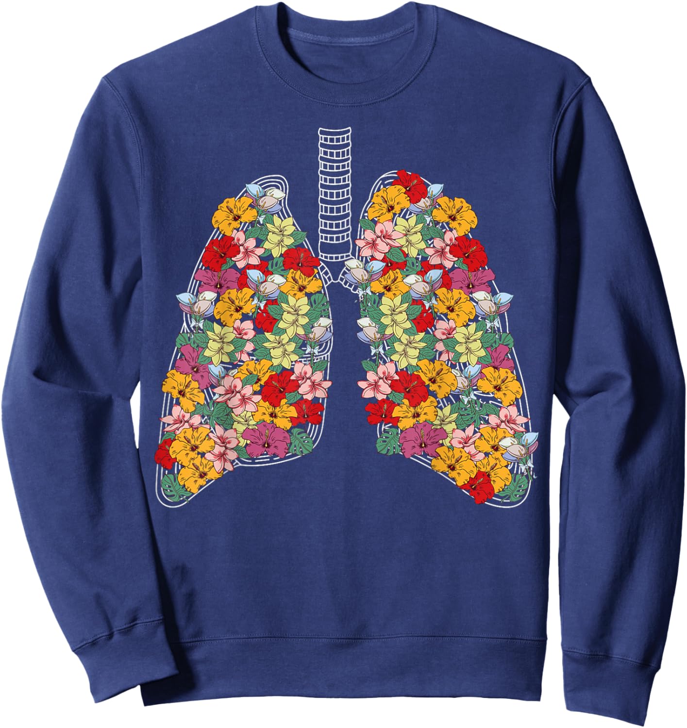 Anatomical Lungs Flowers Medical Science Anatomy Themed Sweatshirt - Sweatshirt | Navy