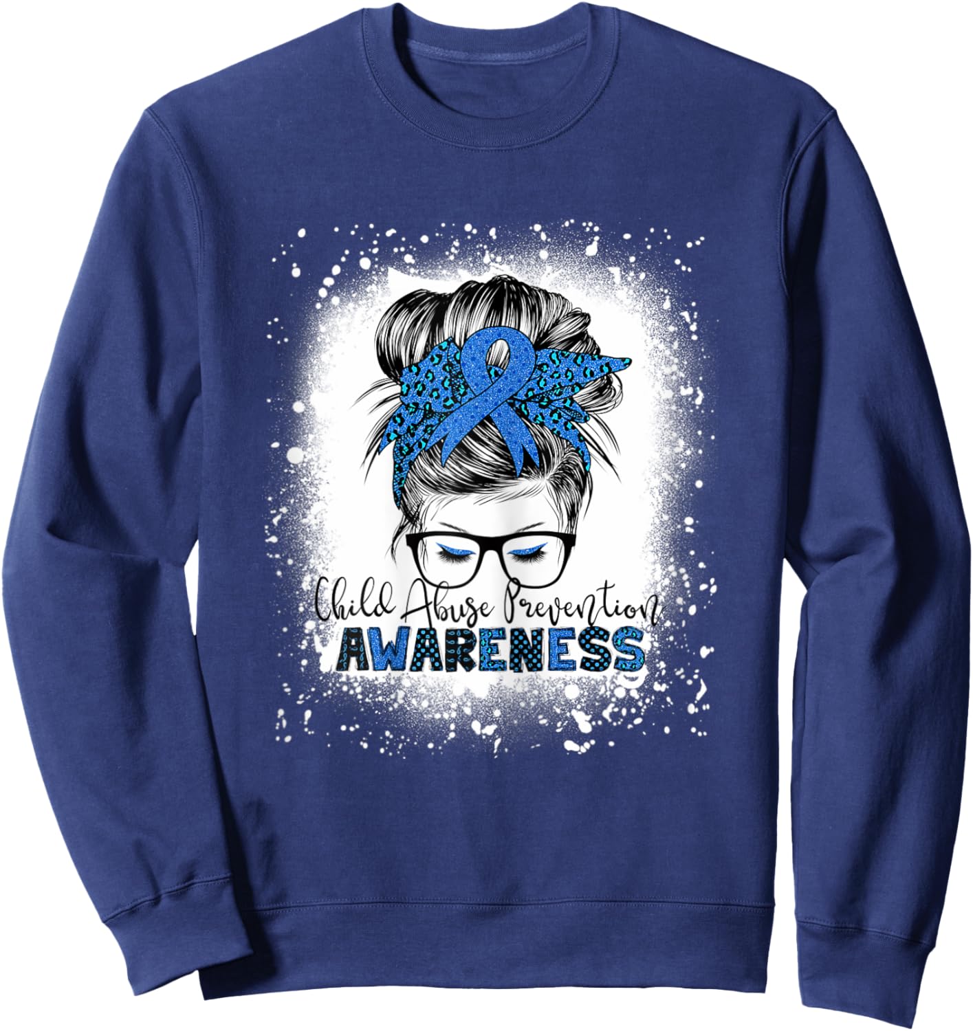 Child Abuse Prevention awareness messy hair bun Sweatshirt - Sweatshirt | Navy