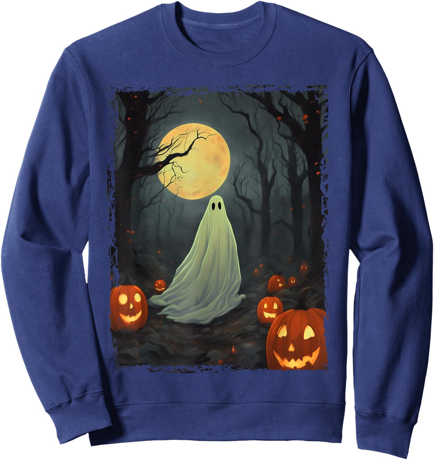 Vintage Ghost in Gothic Forest Full Moon Halloween Sweatshirt - Sweatshirt | Navy
