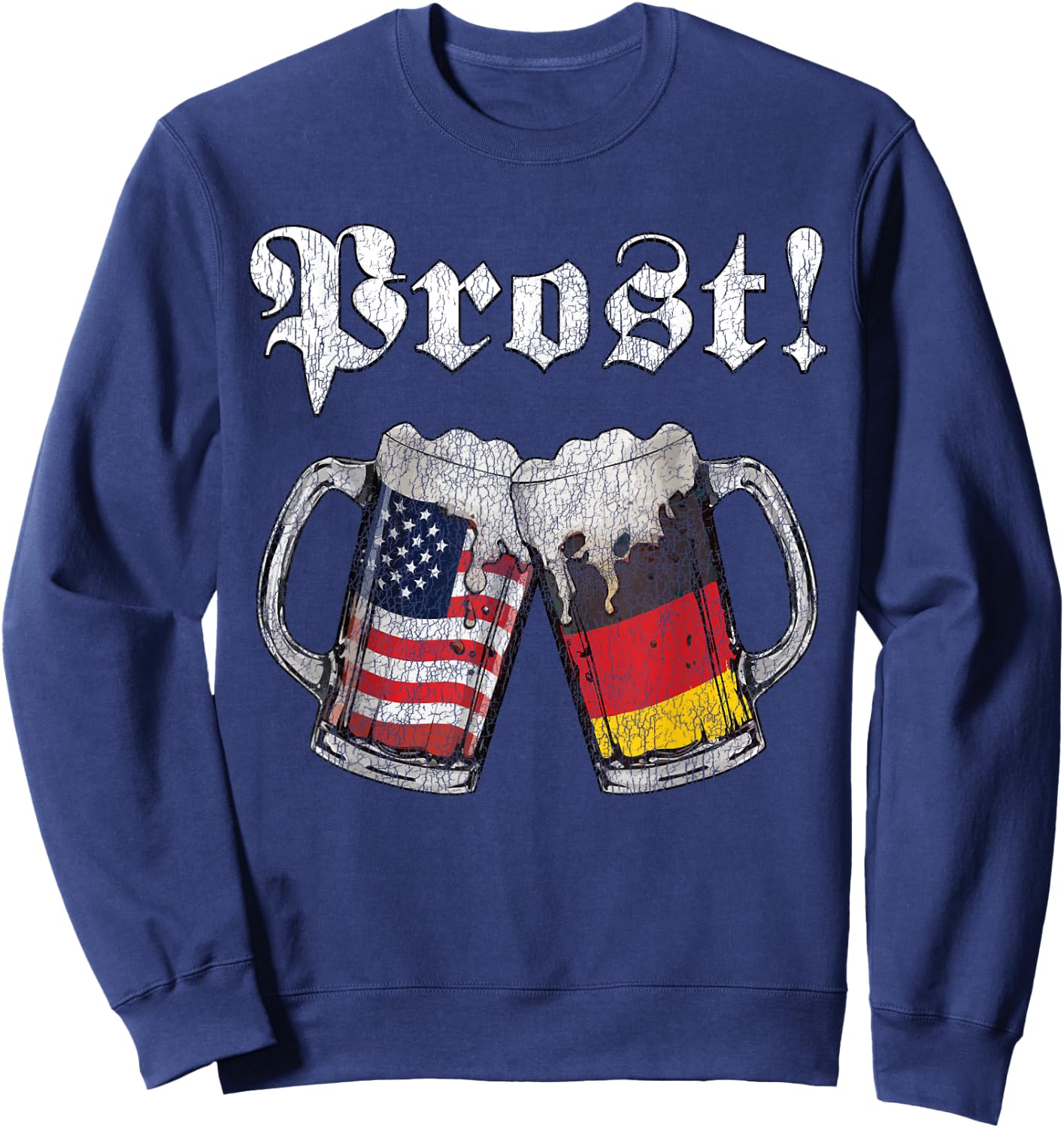 Funny Oktoberfest Prost Beer Retro German-American Flags Sweatshirt - Sweatshirt | Navy
