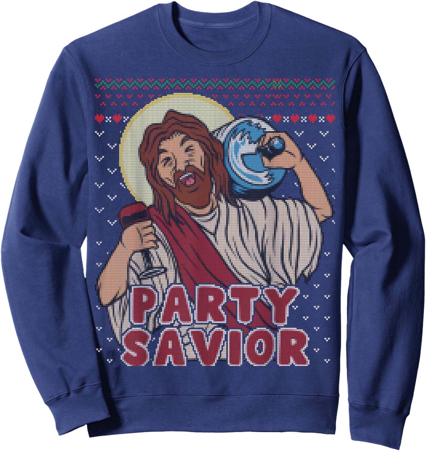 Party Savior Jesus Santa Claus Beer Ugly Christmas Sweater Sweatshirt - Sweatshirt | Navy
