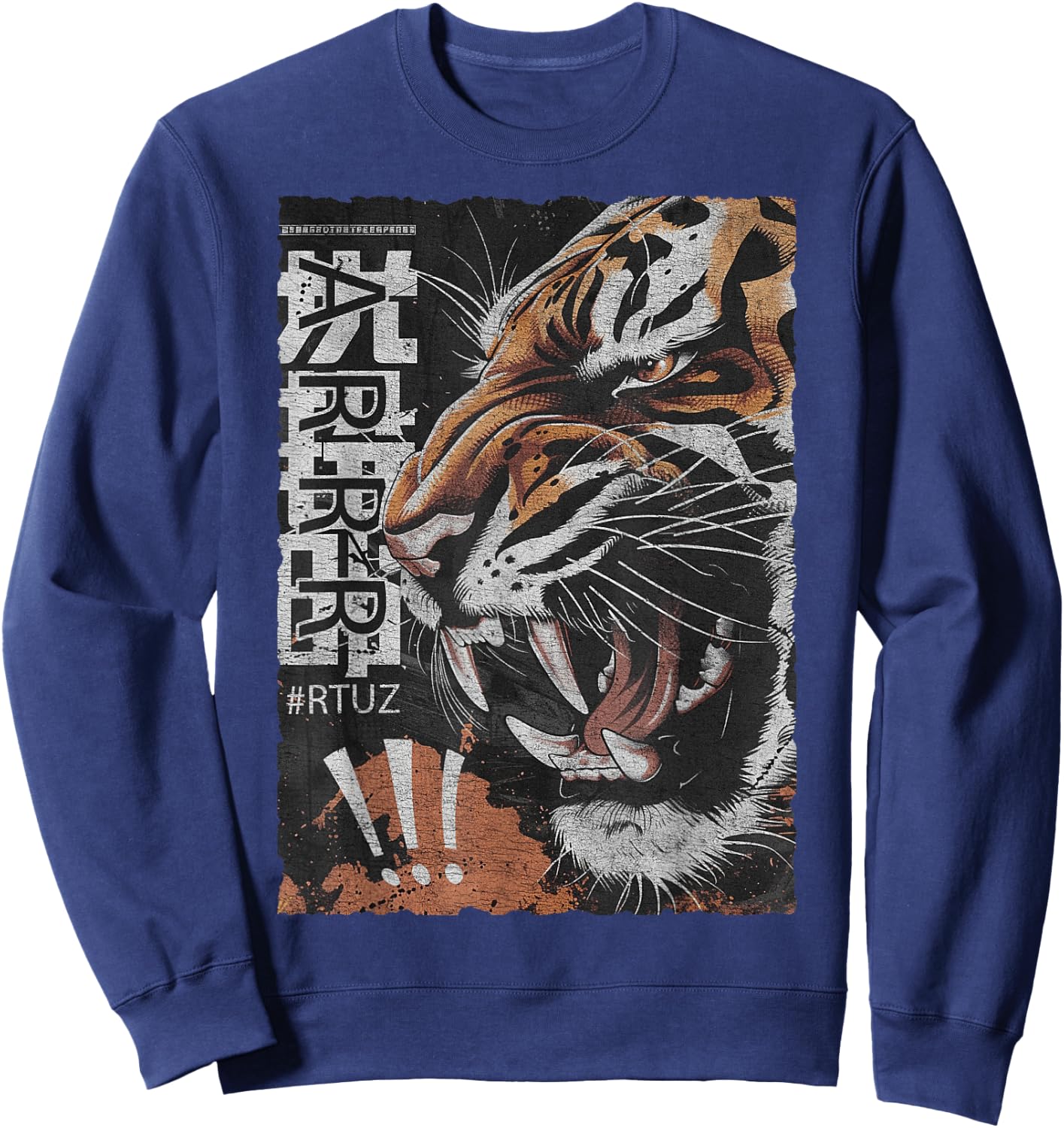 Hip Hop Y2K Vintage Hipster Edgy Urban Streetwear Tiger Sweatshirt - Sweatshirt | Navy