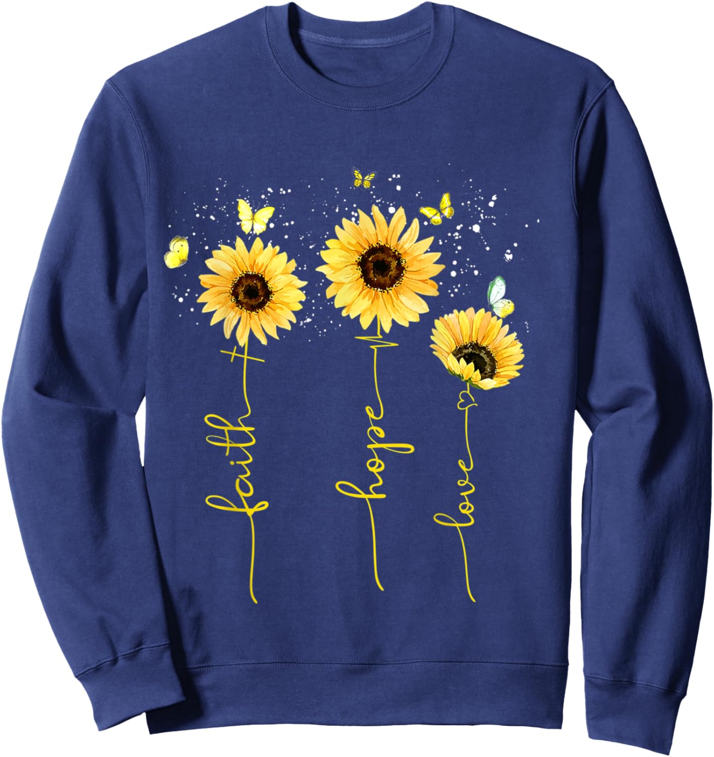 Christian Sunflower Faith Hope Love Sweatshirt - Sweatshirt | Navy