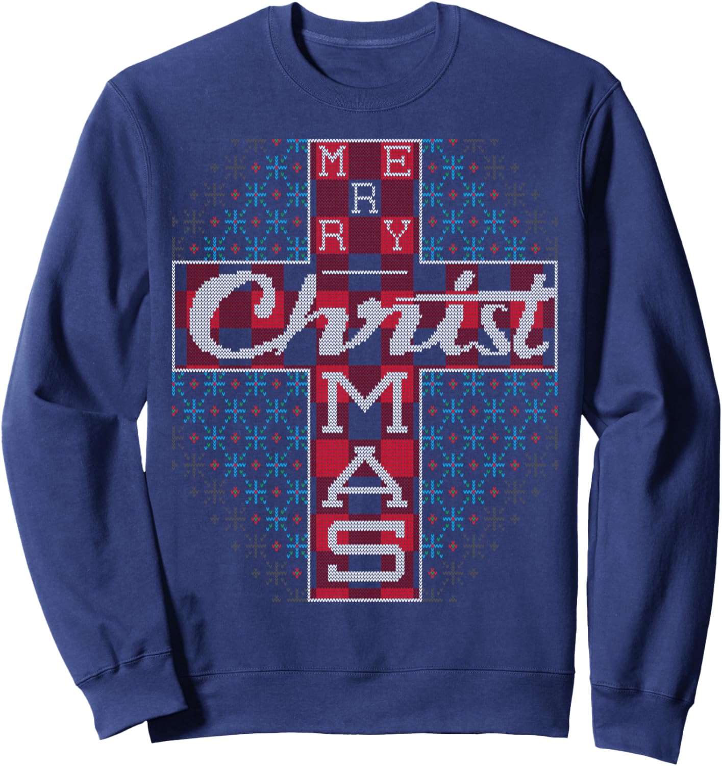 Merry Christmas Jesus Believer Christian Cross Ugly Sweater Sweatshirt - Sweatshirt | Navy
