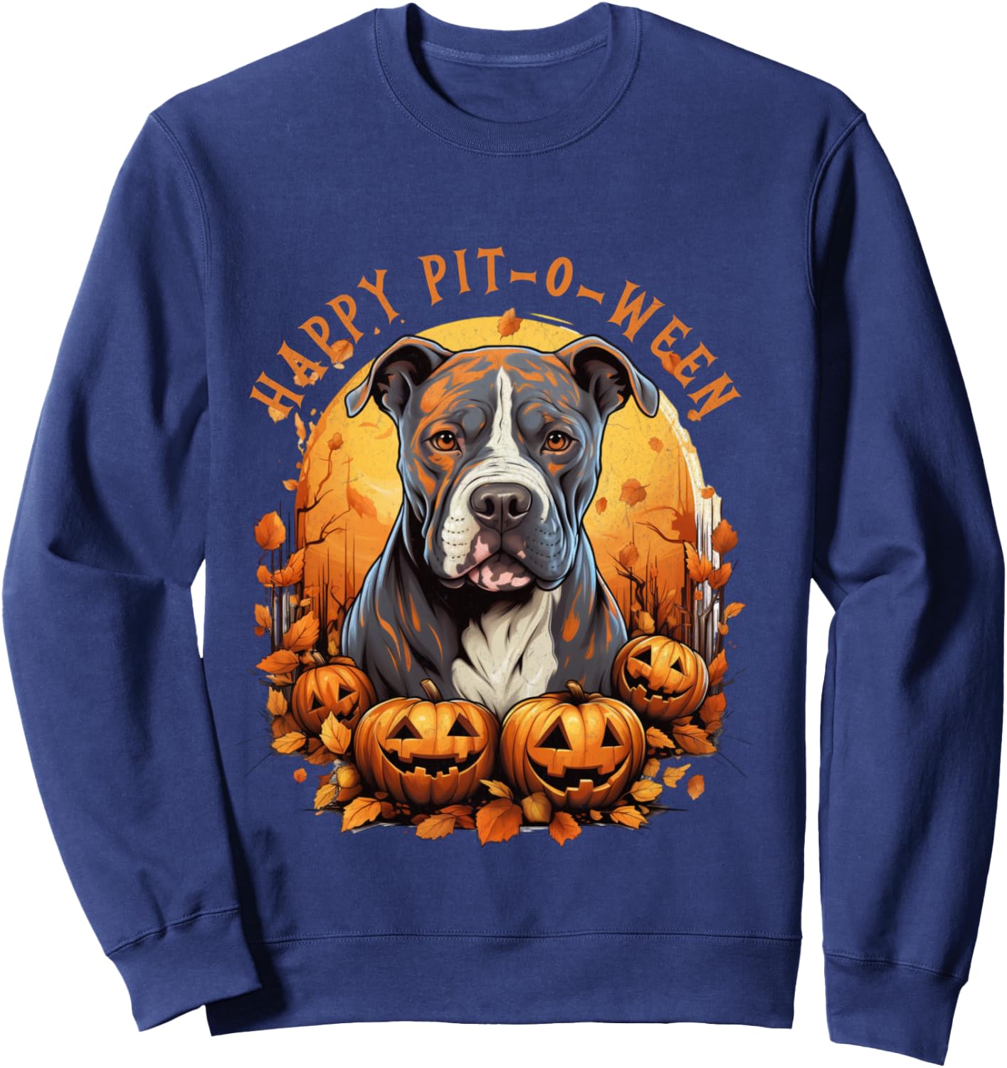 Funny Halloween Pitbull Dog Lover Jack O Lantern Pumpkin Sweatshirt - Sweatshirt | Navy