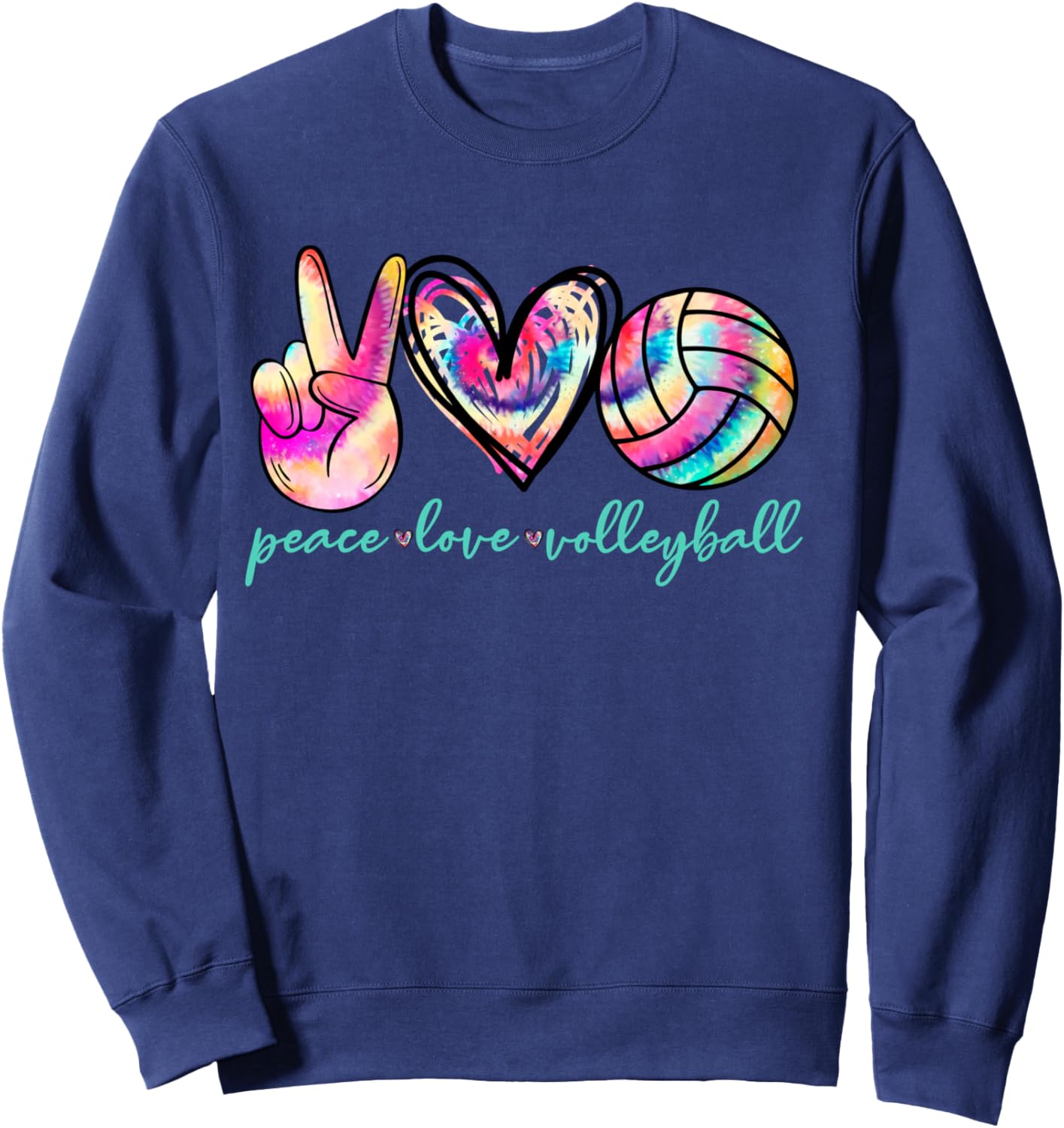 Peace Love Volleyball Player Tie Dye Style Women Teen Girls Sweatshirt - Sweatshirt | Navy