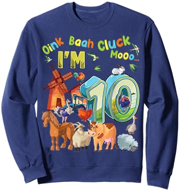 Barnyard 10th Birthday Farm Animals 10 Years Old Farming Sweatshirt - Sweatshirt | Navy