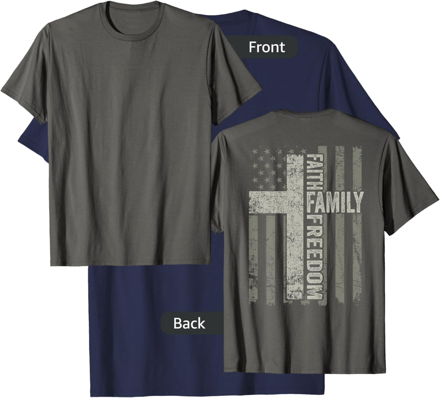 Faith Family Freedom Patriotic Christian USA Cross (ON BACK) Men T-Shirt - T-Shirt | Navy