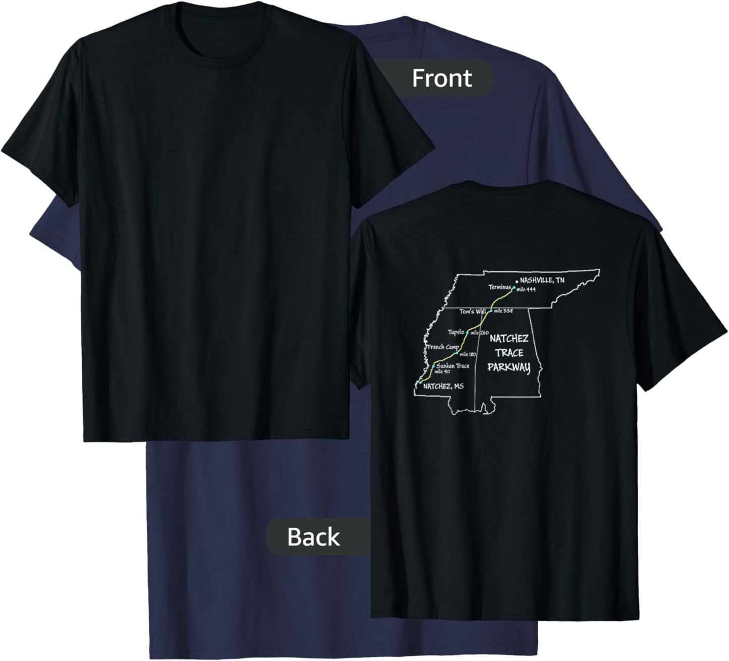 Route Map of the Natchez Trace Parkway National Scenic Trail T-Shirt - T-Shirt | Navy