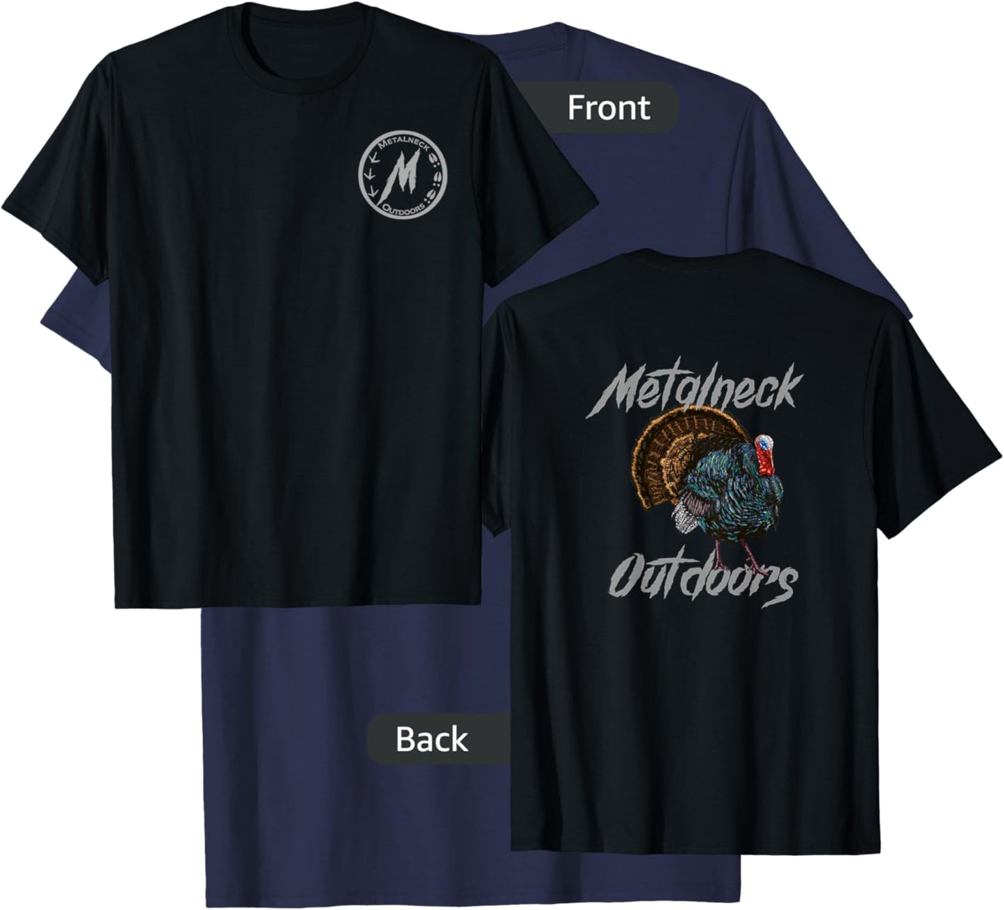 Metalneck Outdoors Turkey Design, Hunting, Turkey on back T-Shirt - T-Shirt | Navy