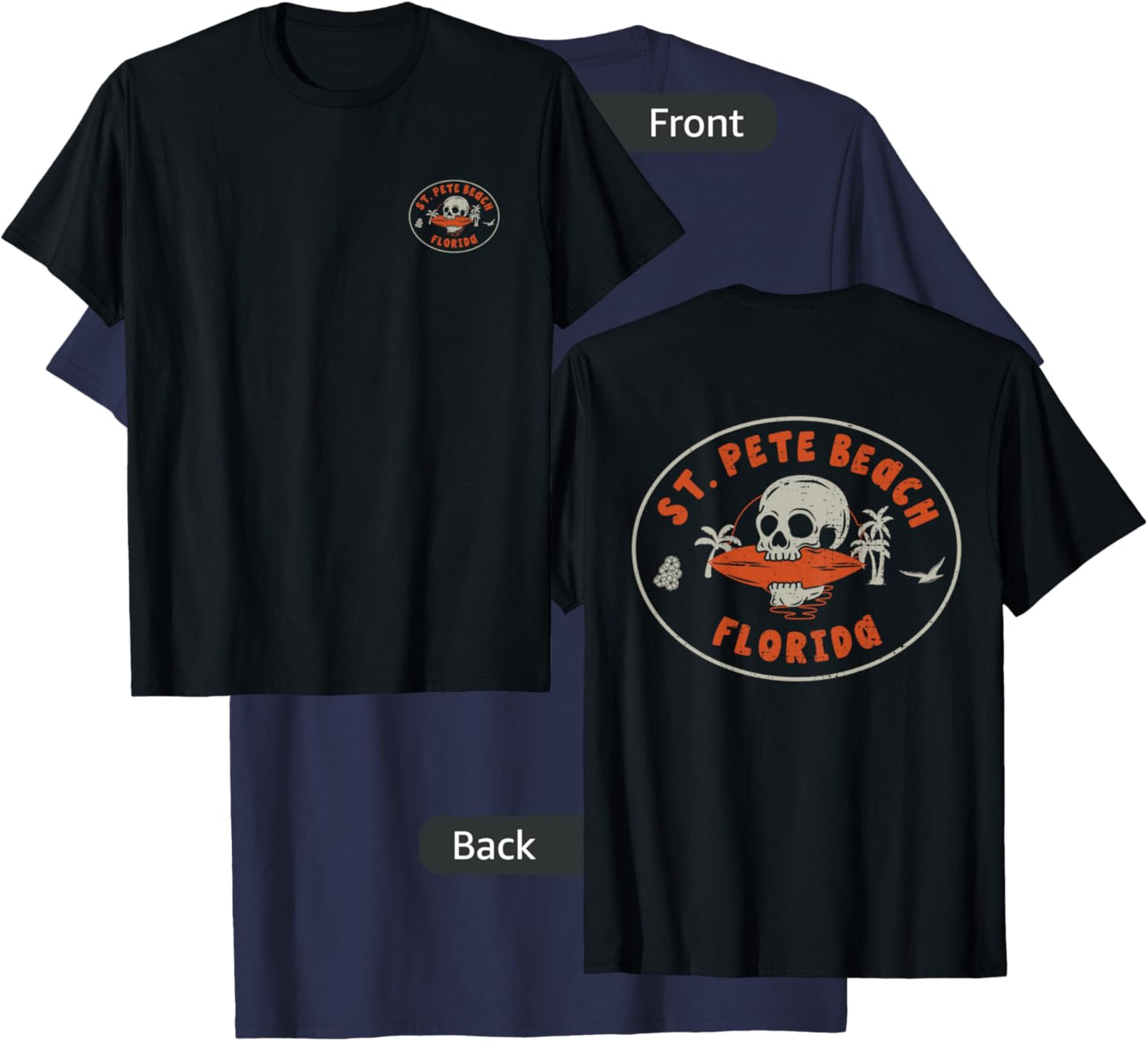 St. Pete Beach Florida FL Retro Surfer Beach Front & Back T-Shirt - T-Shirt | Navy