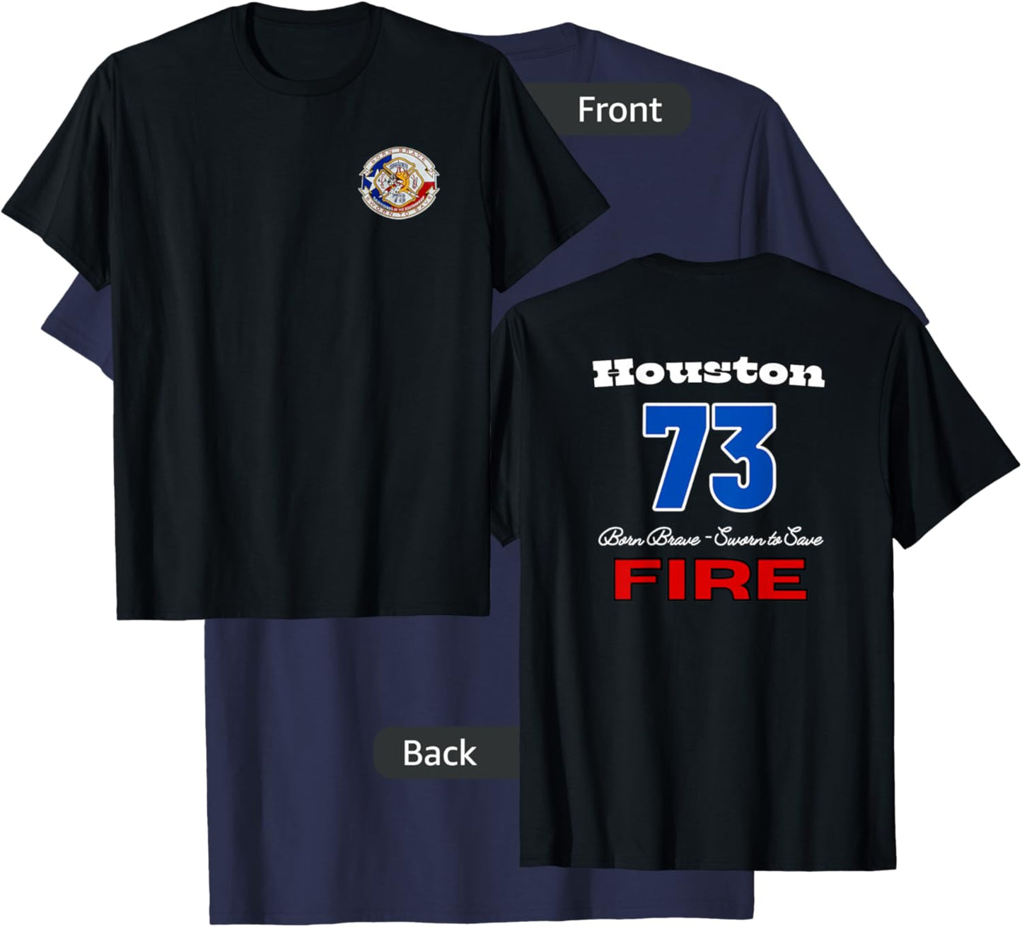 Houston Fire Station 73 Bold Letters With Block Numbers T-Shirt - T-Shirt | Navy