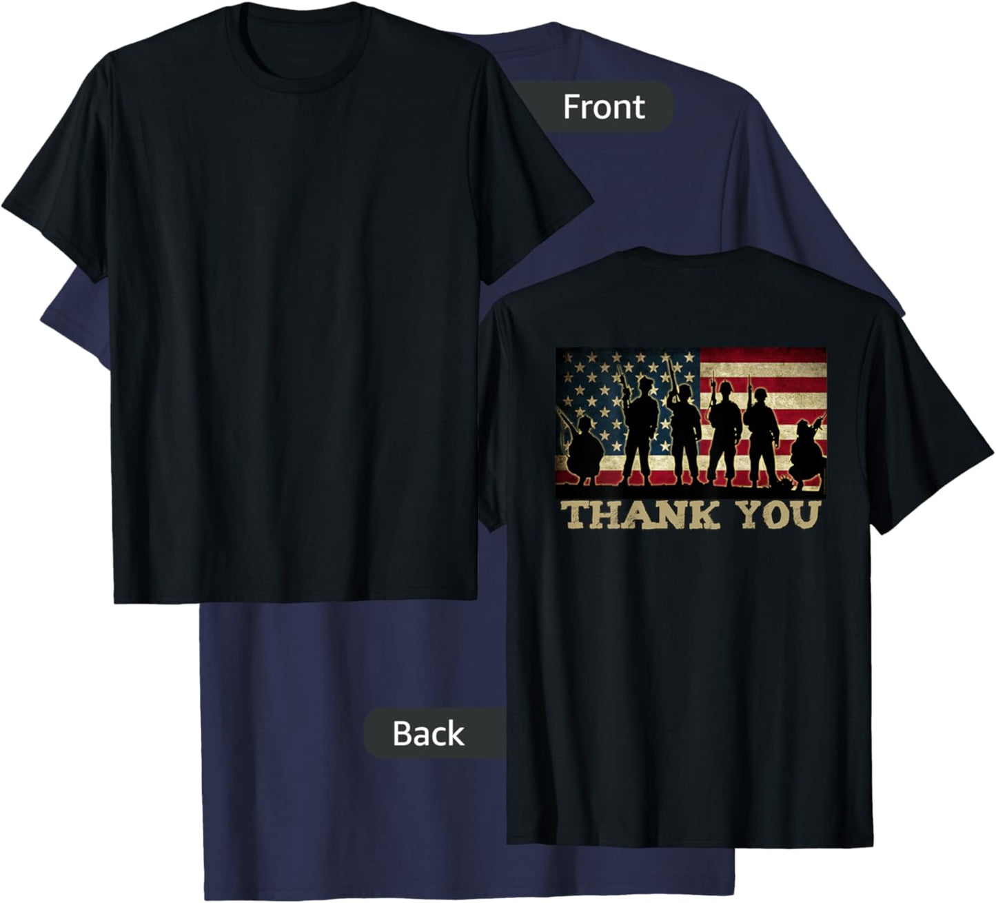 ON BACK THANK YOU Soldiers Veterans American Flag Military Kids Men T-Shirt - T-Shirt | Navy