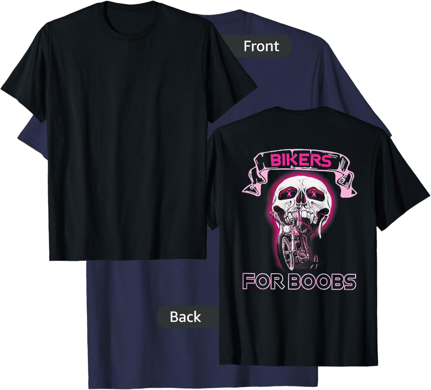 Bikers For B.o.o.b.s Breast Cancer Awareness Skull (on back) T-Shirt - T-Shirt | Navy