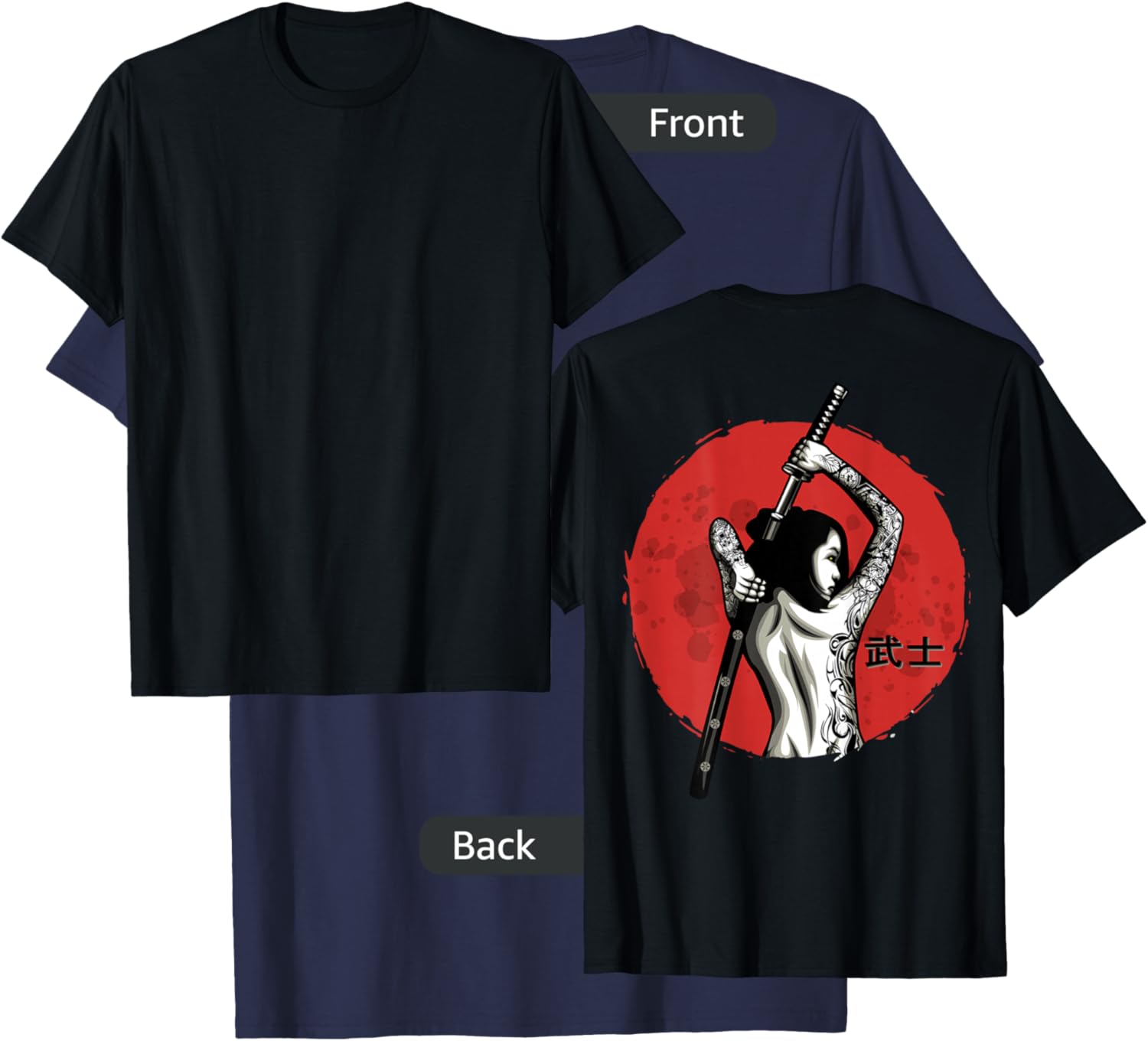 Japanese Warrior - Sexy Samurai - Female Samurai (on back) T-Shirt - T-Shirt | Navy