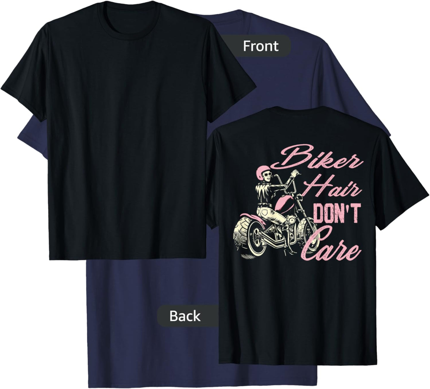 Bike Hair Don't Care Bike Lovers Women Motorcycle On Back T-Shirt - T-Shirt | Navy